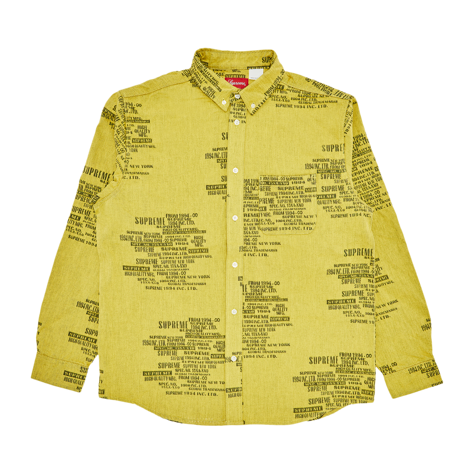 Pre-owned Supreme Trademark Jacquard Denim Shirt 'washed Yellow'