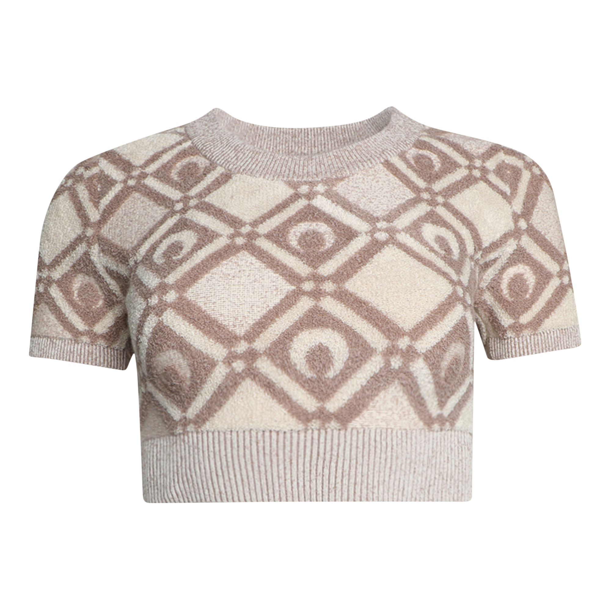 Pre-owned Marine Serre Chunky Jacquard Knitted Crop Top 'beige' In Multi-color