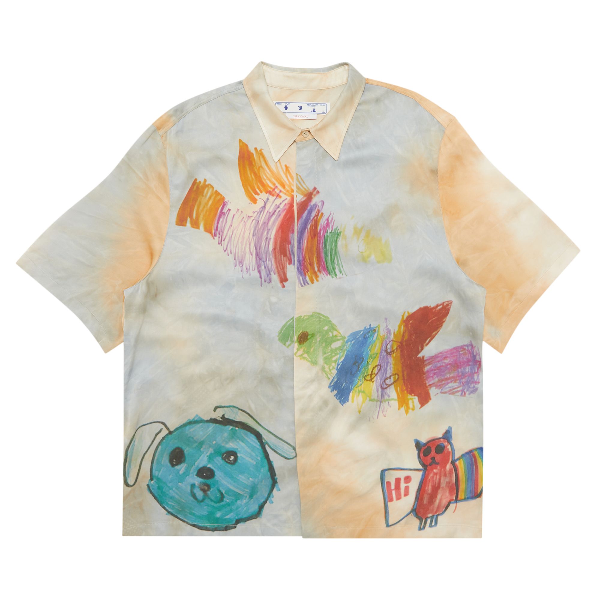 Pre-owned Off-white Cartoon Satin Short-sleeve Shirt 'beige/multicolor' | Tan | Men's Size S In Brown