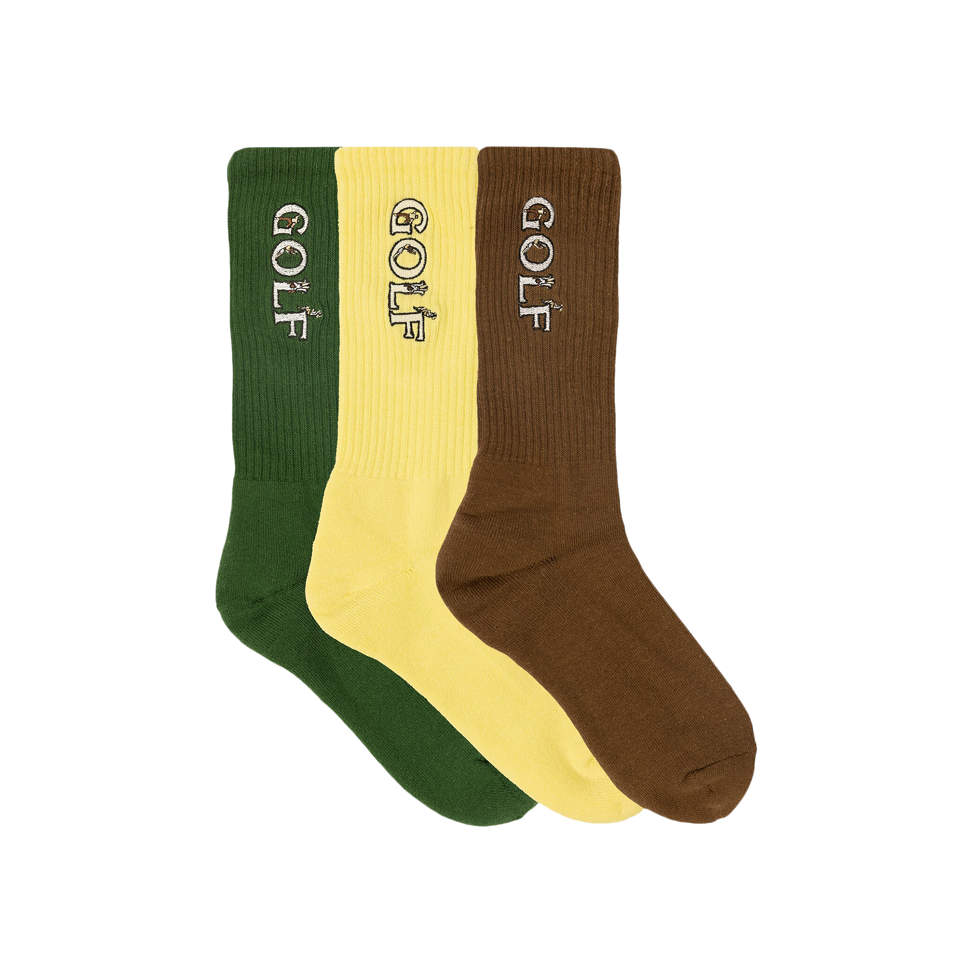 Pre-owned Golf Wang Playground Sock (3 Pack) 'elfin Yellow/greener Pastures/bison' In Multi-color