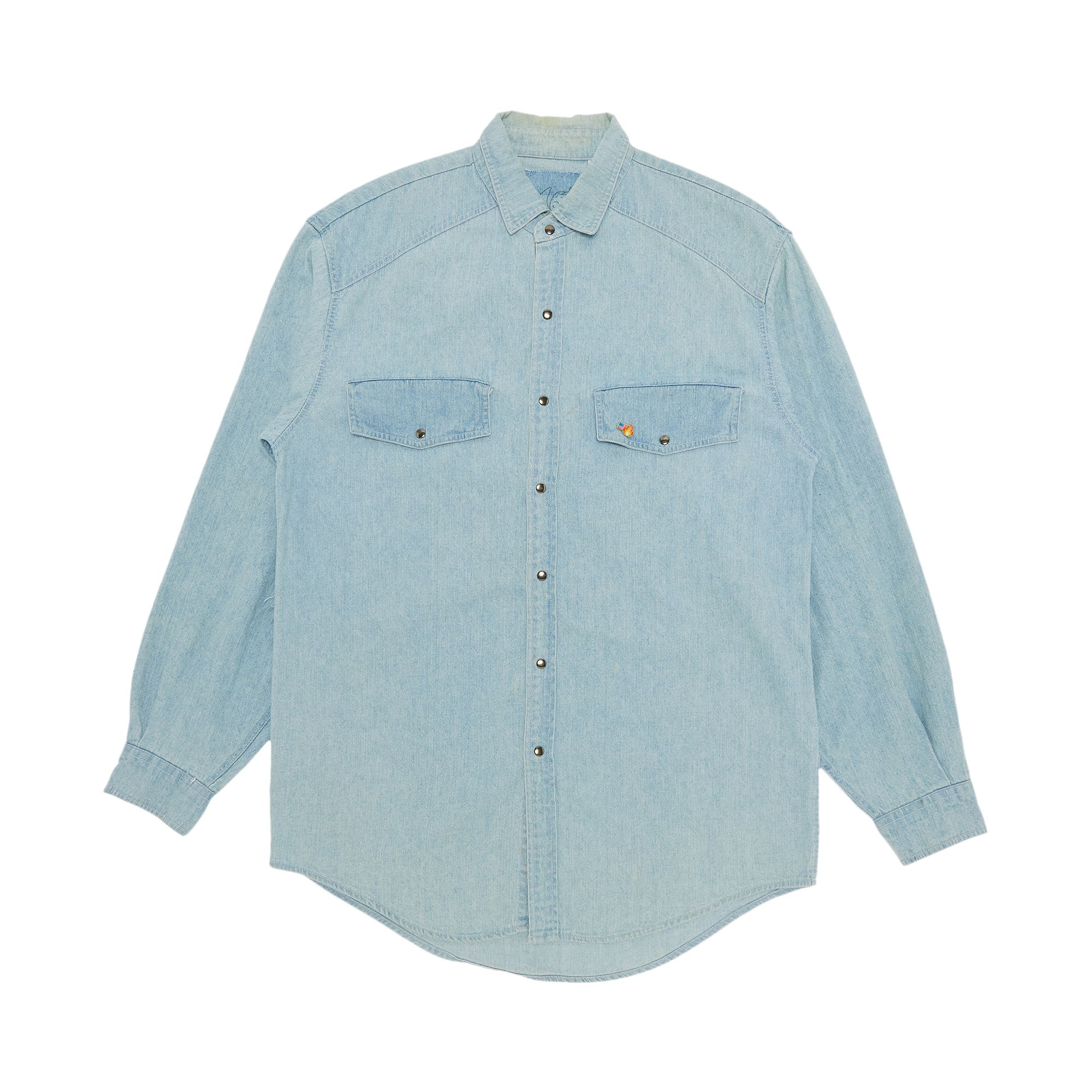 Pre-owned Sky High Farm Workwear Goat Exclusive For Manifesto Denim Shirt 'light Wash' In Blue