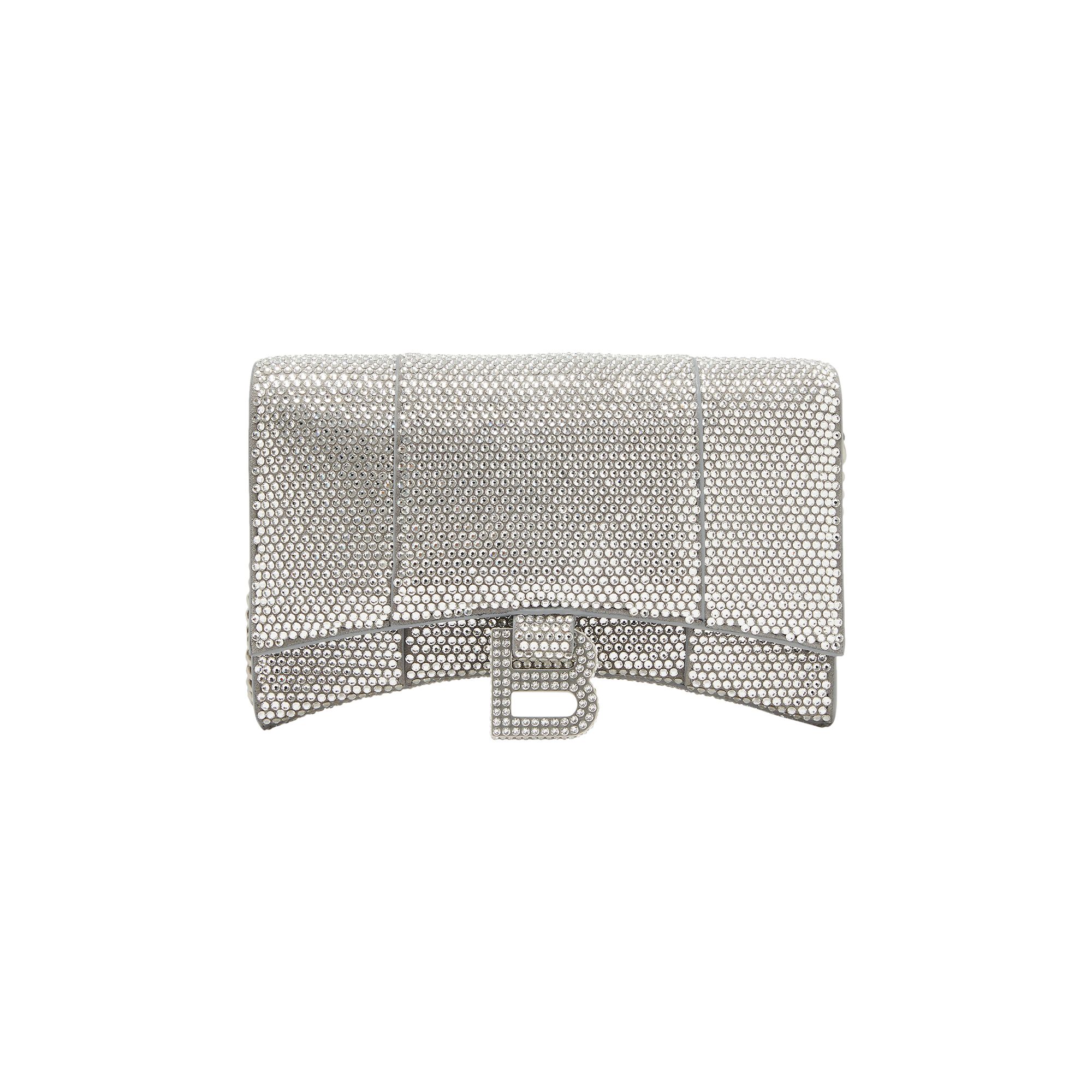 Pre-owned Balenciaga Hourglass Crystal Wallet With Chain 'grey/crystal' In Silver