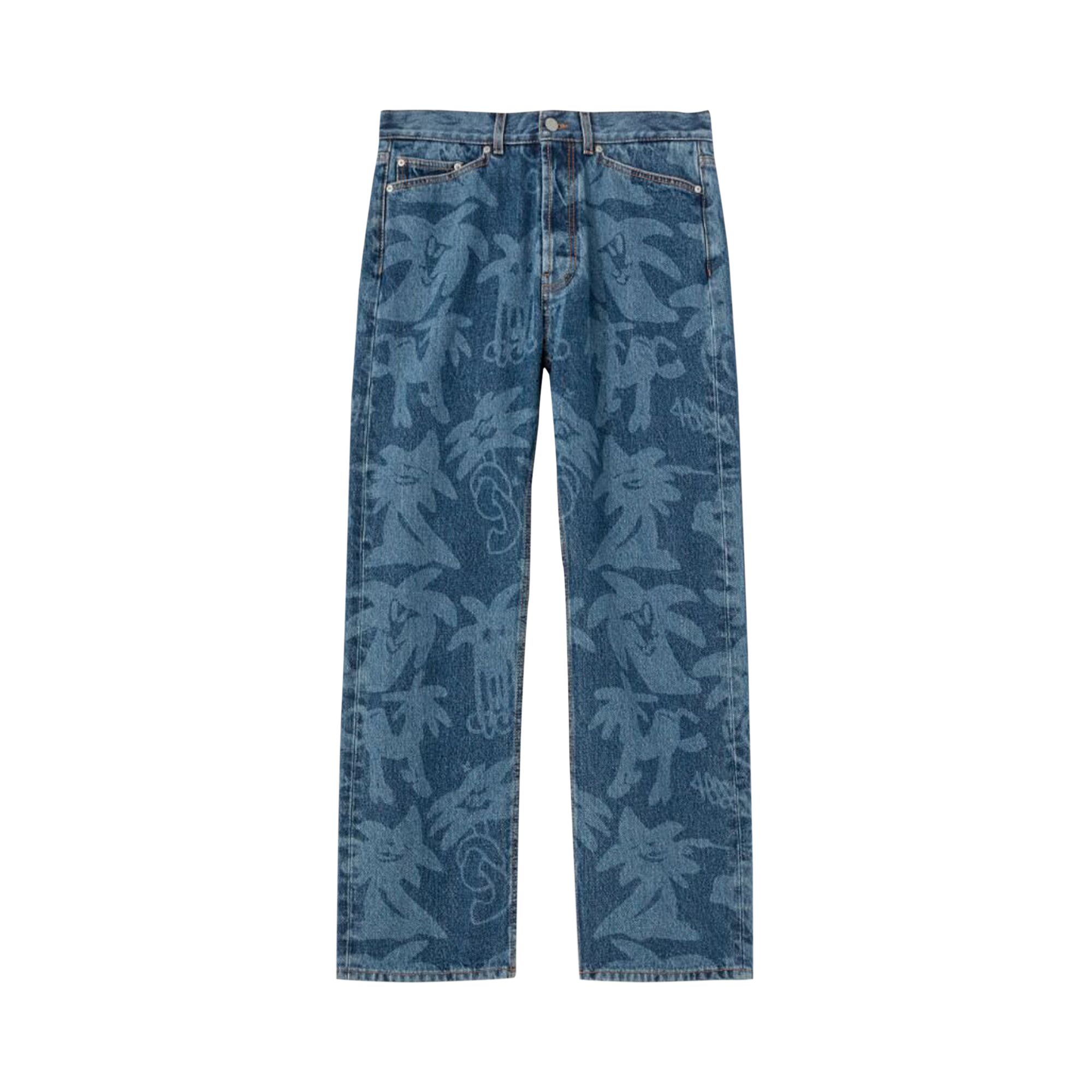 PALM ANGELS PALM ANGELS PALMITY ALL OVER LASER DENIM JEANS 'BLUE'