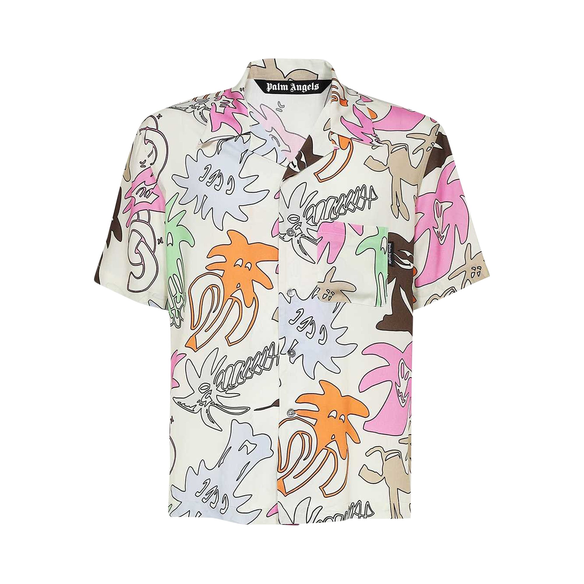 Palm Angels Palmity Allover Bowling Shirt 'Butter/Multicolor' | Yellow | Men's Size S
