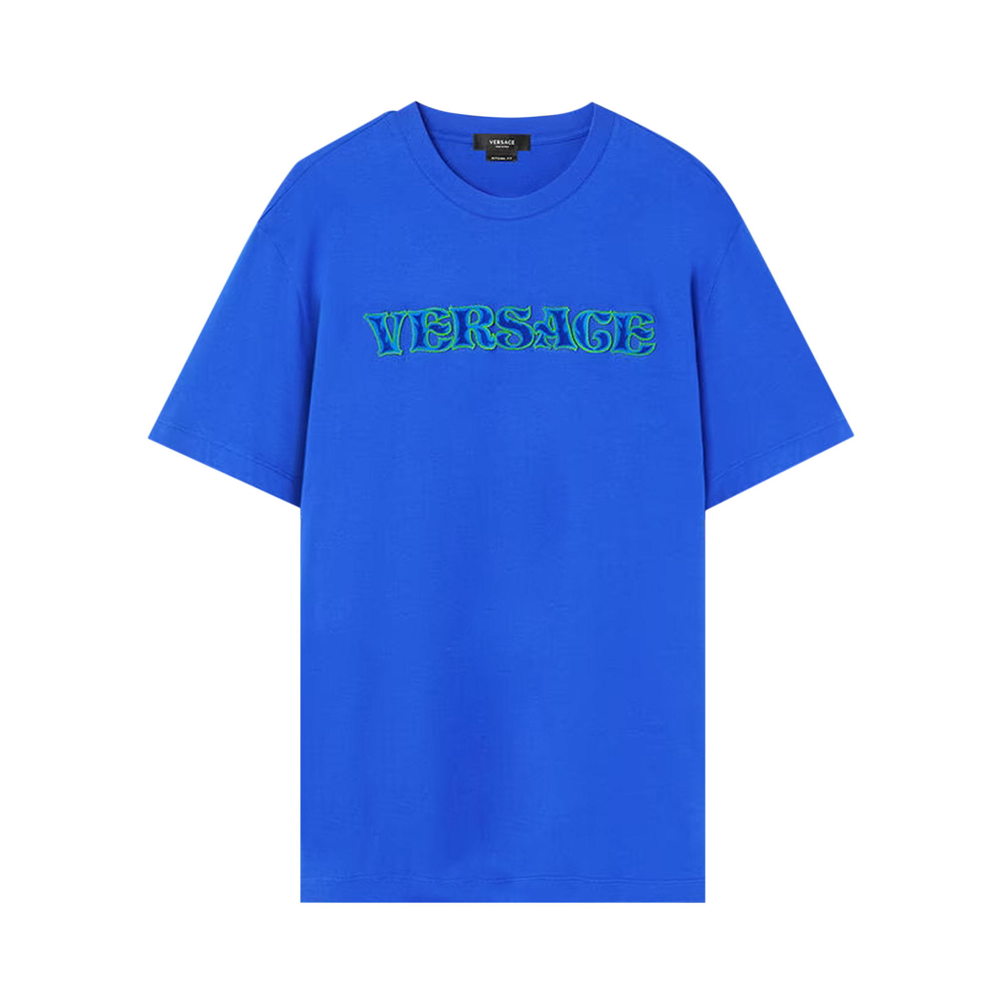 Pre-owned Versace Embroidered Rug Stitch Jersey T-shirt 'bright Blue'