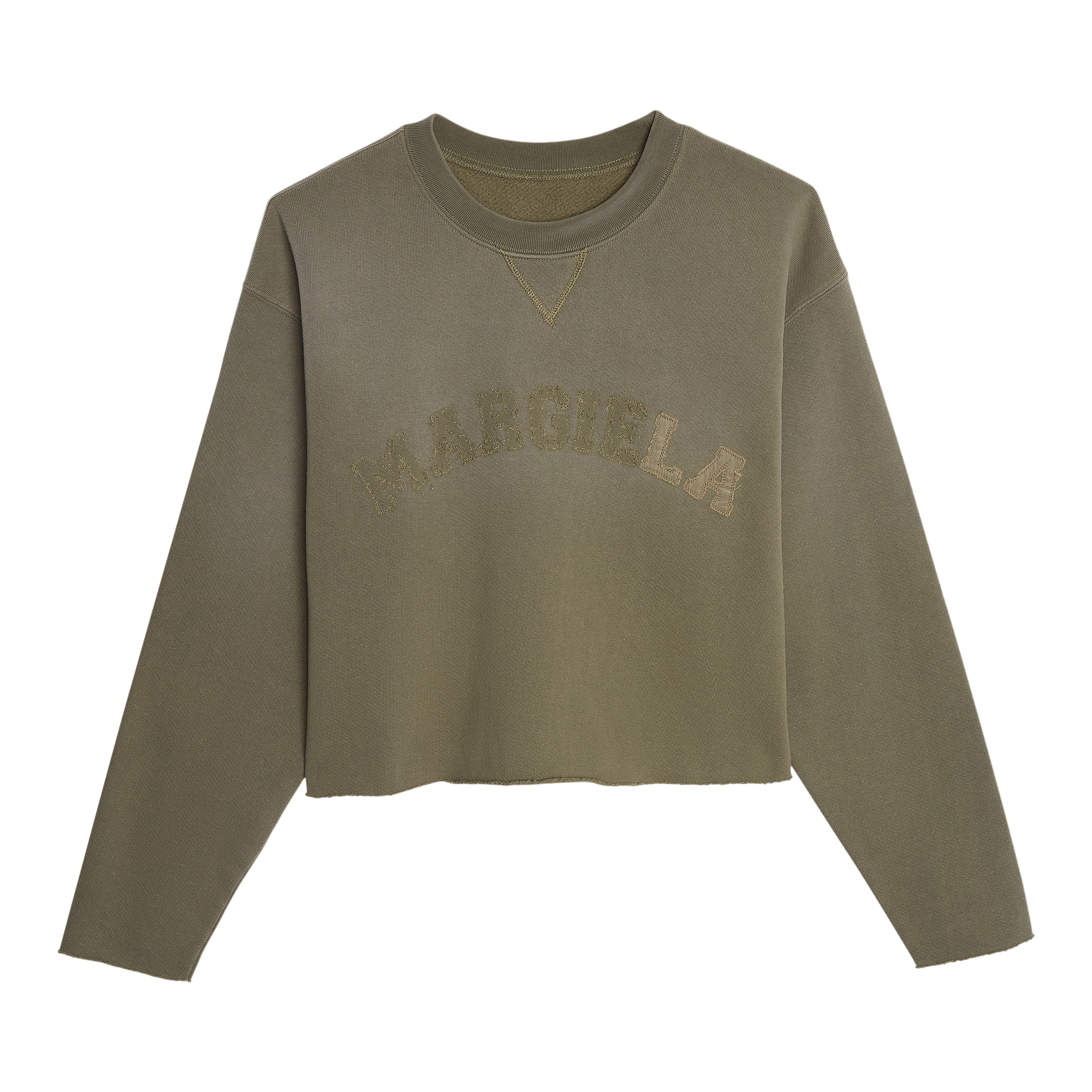 Pre-owned Maison Margiela Logo Embroidered Crop Sweashirt 'olive' In Green