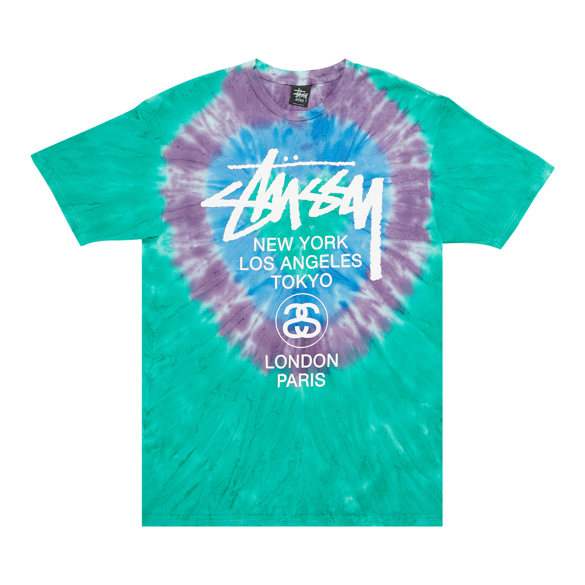 Pre-owned Stussy World Tour Circles Tee 'aqua' In Multi-color