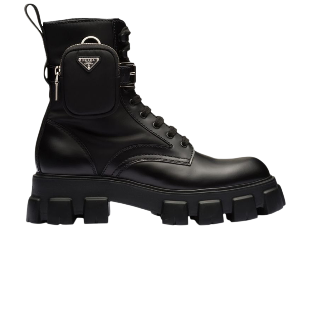 Pre-owned Prada Monolith Brushed Leather And Nylon Boot 'black'