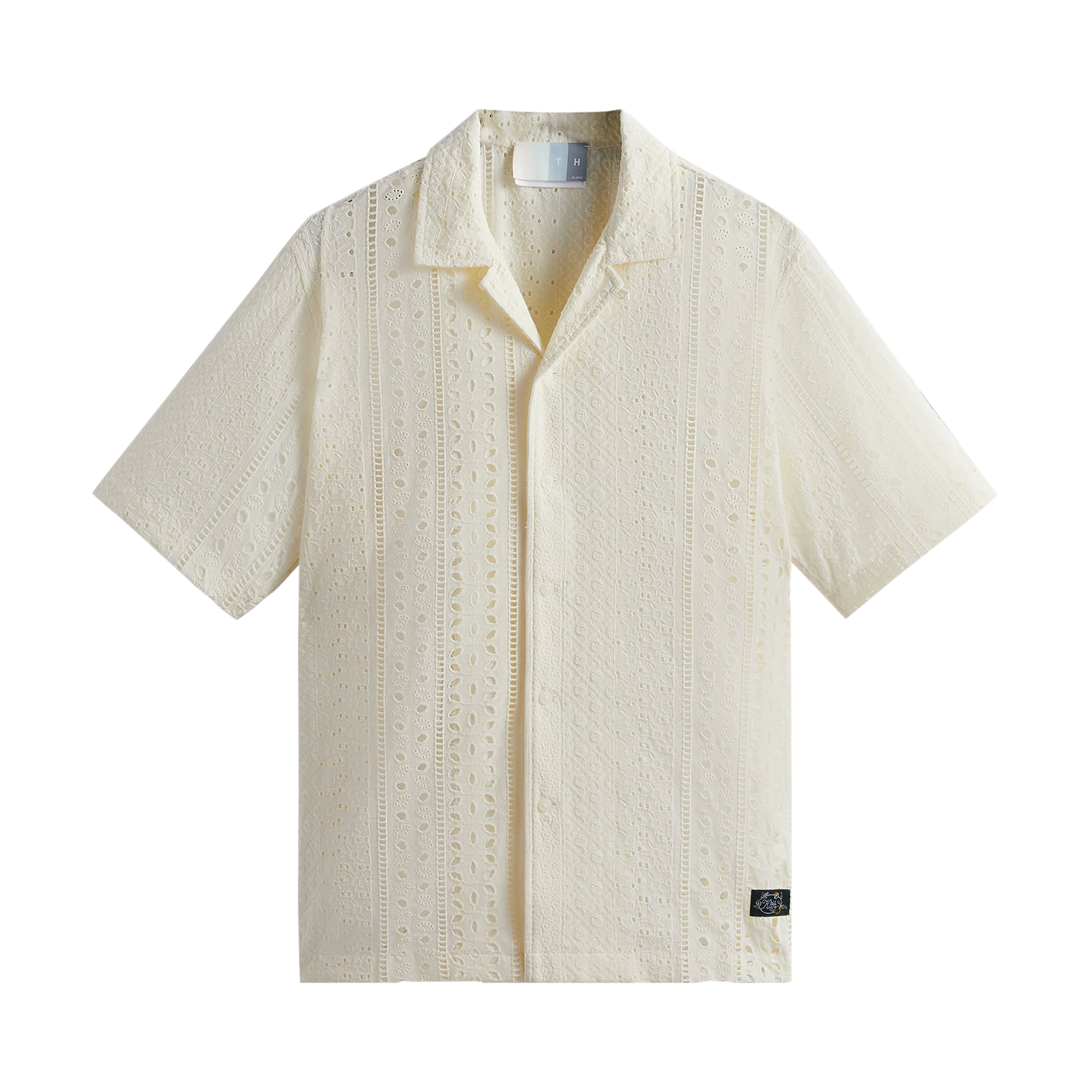 Pre-owned Kith Eyelet Thompson Camp Collar Shirt 'sandrift' In Cream