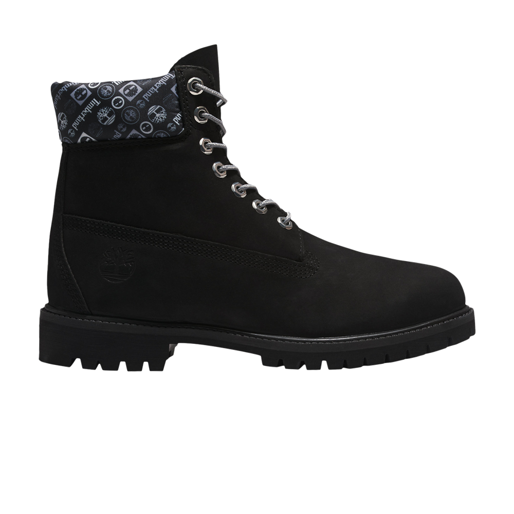 Pre-owned Timberland 6 Inch Premium Boot Wide 'logo Print Collar' In Black
