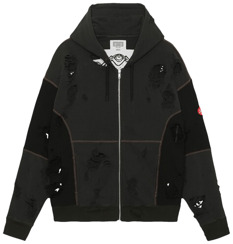 C.E cavempt PLAGUE HEAVY HOODY ダメージ加工 C.E (Cav EMPT) Zip Hoodie Plague Wide RIB Cut Hoody L Cotton