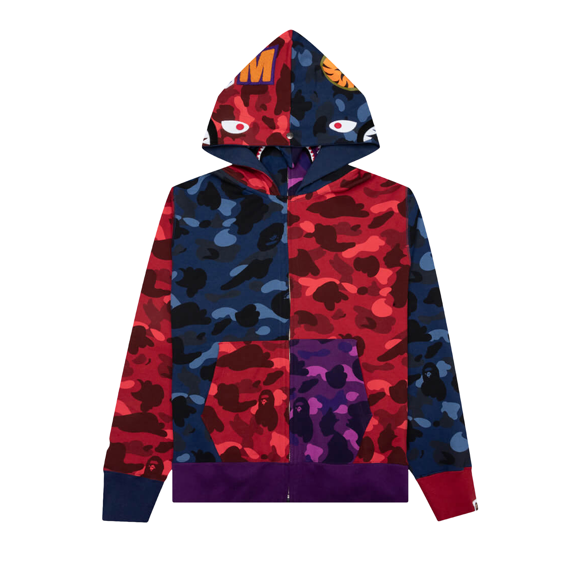 Pre-owned Bape Crazy Shark Wide Fit Full Zip Double Hoodie 'multicolor' In Multi-color