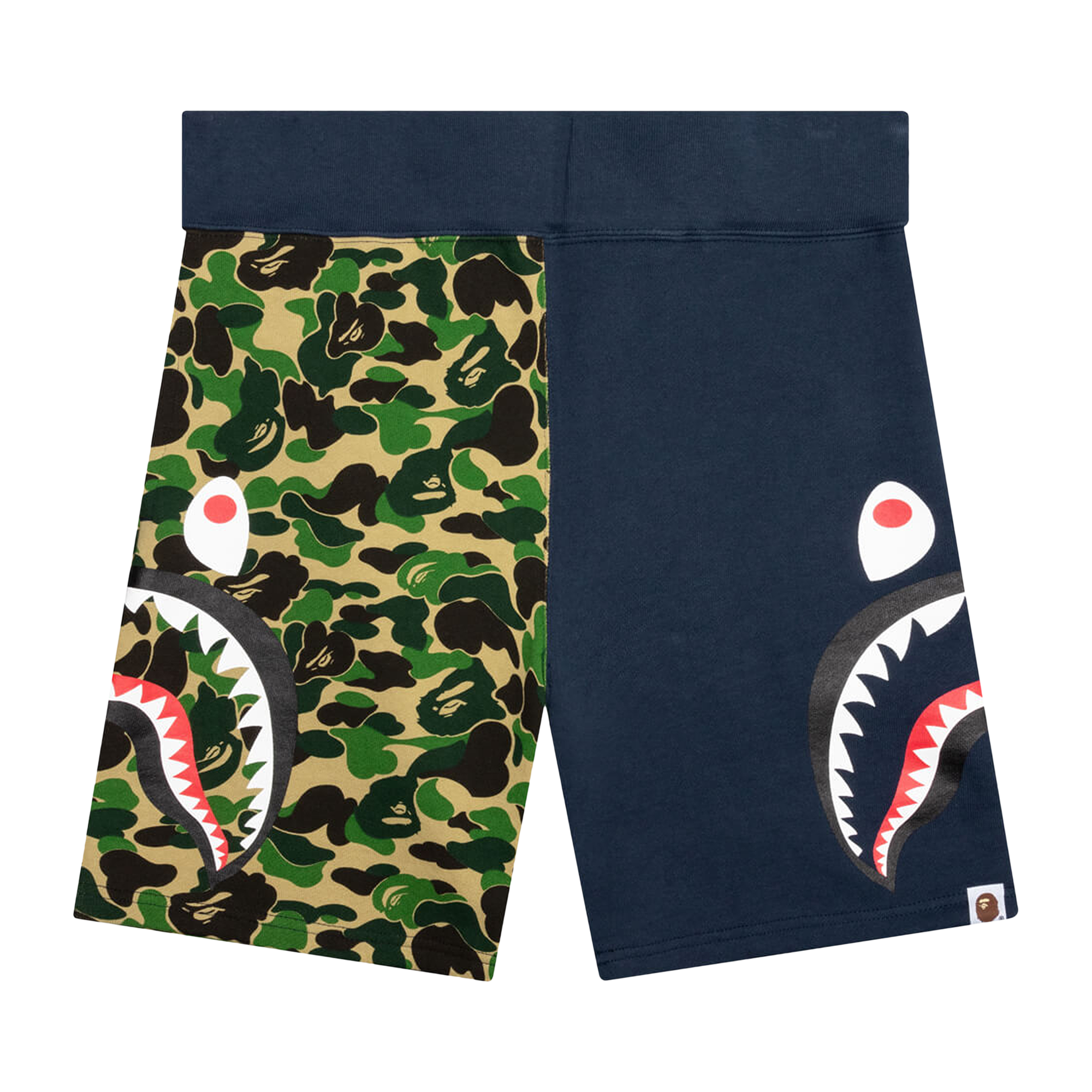 Pre-owned Bape Abc Camo Side Shark Sweatshorts 'green/navy'