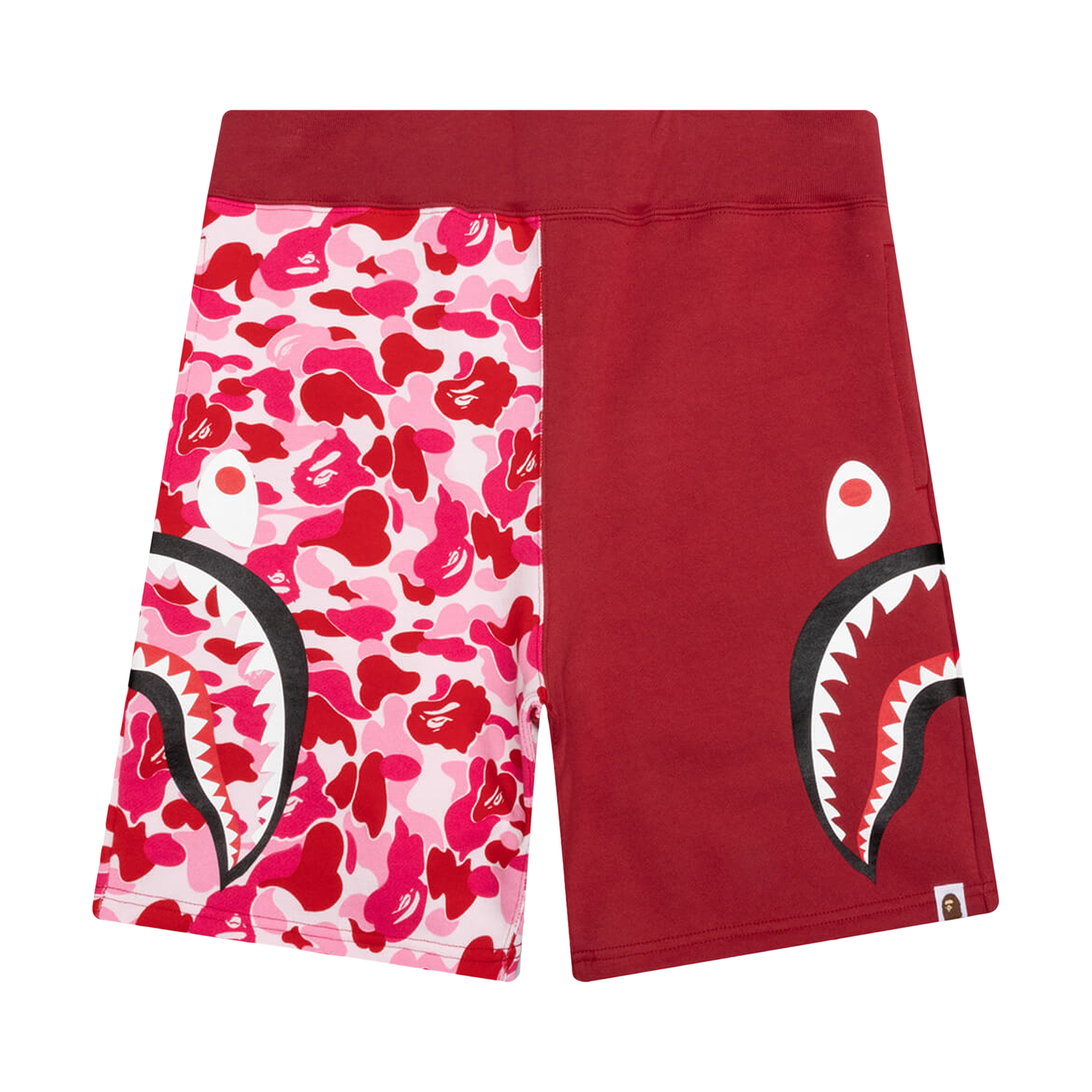 Pre-owned Bape Abc Camo Side Shark Sweatshorts 'pink/red'