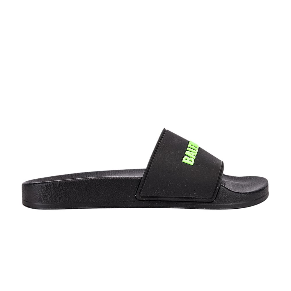 Pre-owned Balenciaga Wmns Pool Slides 'black Fluo Green' | Women's Size 41