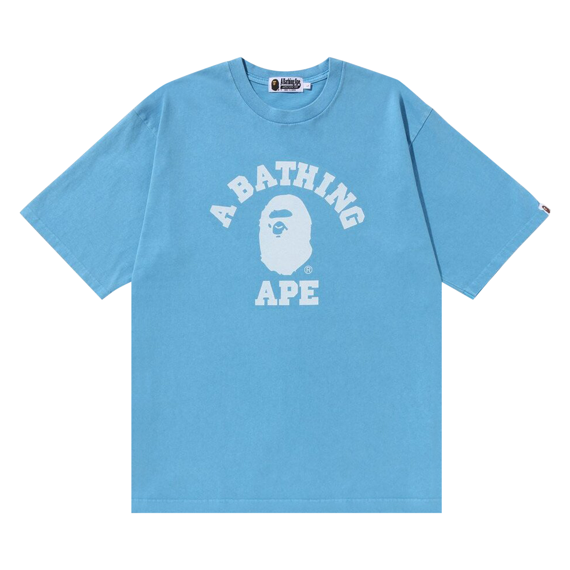 Pre-owned Bape Stone Wash College Relaxed Tee 'sax' In Blue
