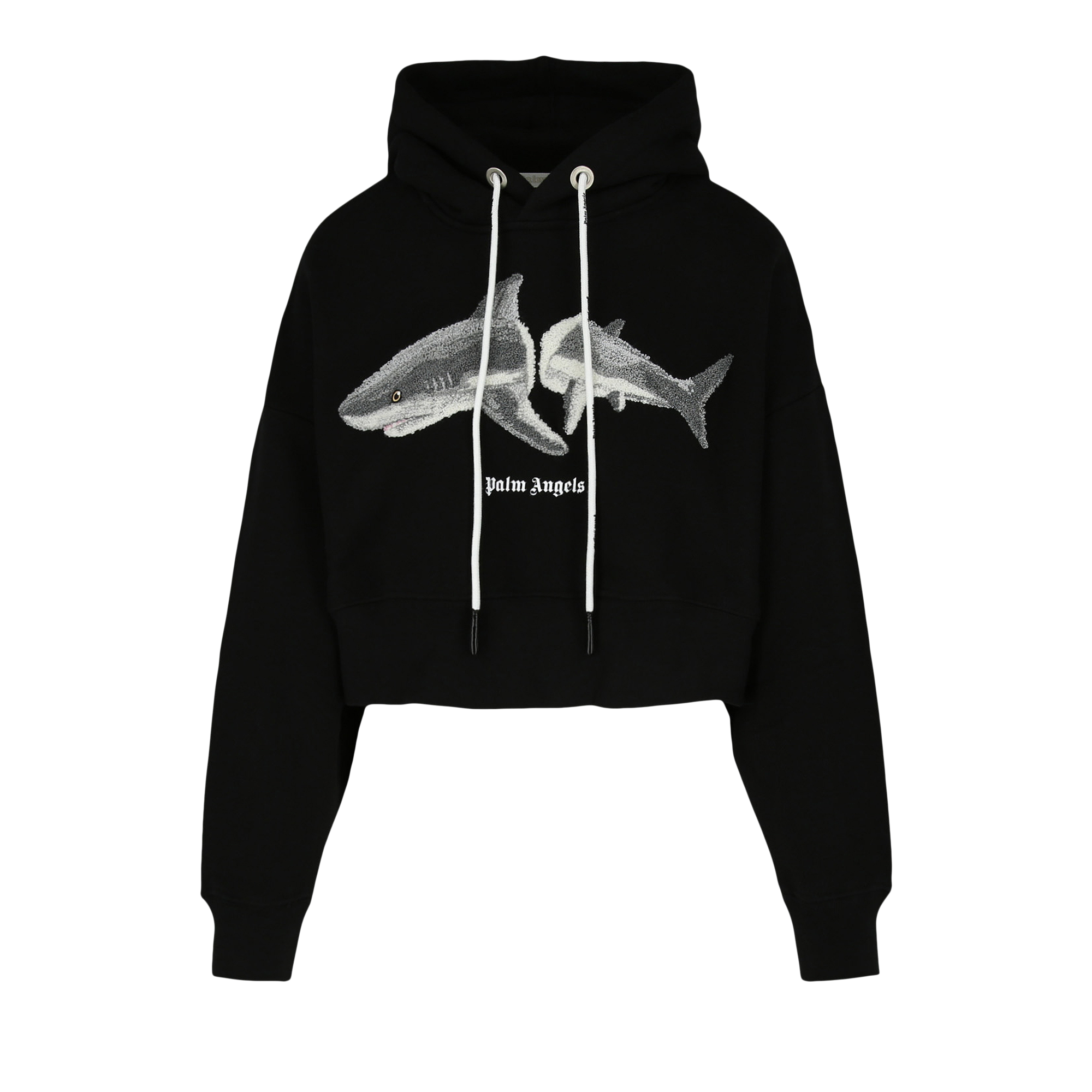 Pre-owned Palm Angels Shark Cropped Hoodie 'black/white'
