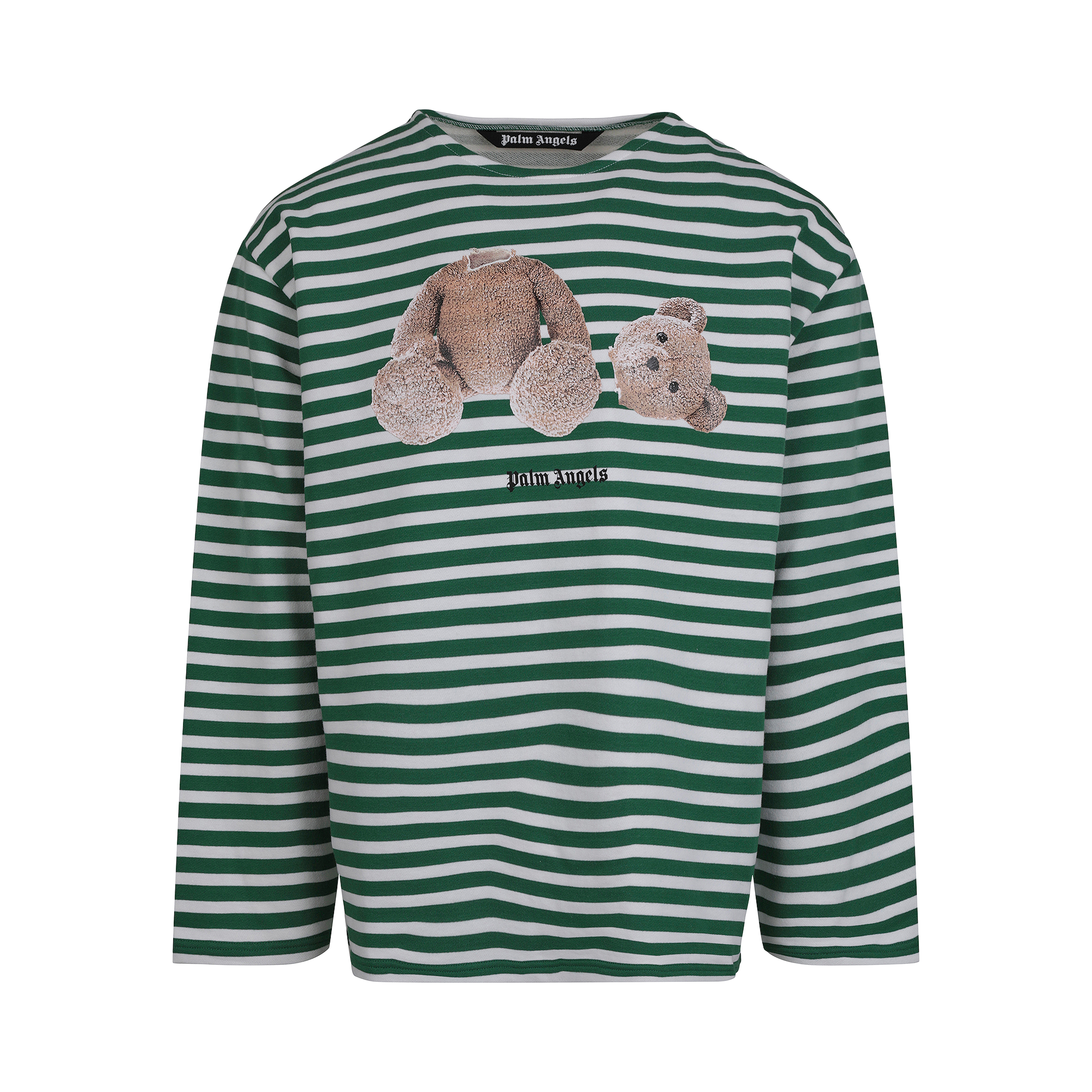 Pre-owned Palm Angels Bear Stripes Breton Long-sleevetee 'green/white'