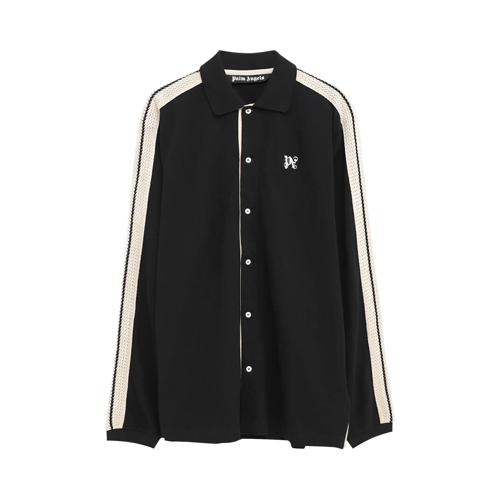 Click to view more detailed imagery on our partner's website Pre-owned Palm Angels Monogram Piquet Trackshirt 'black/off White'