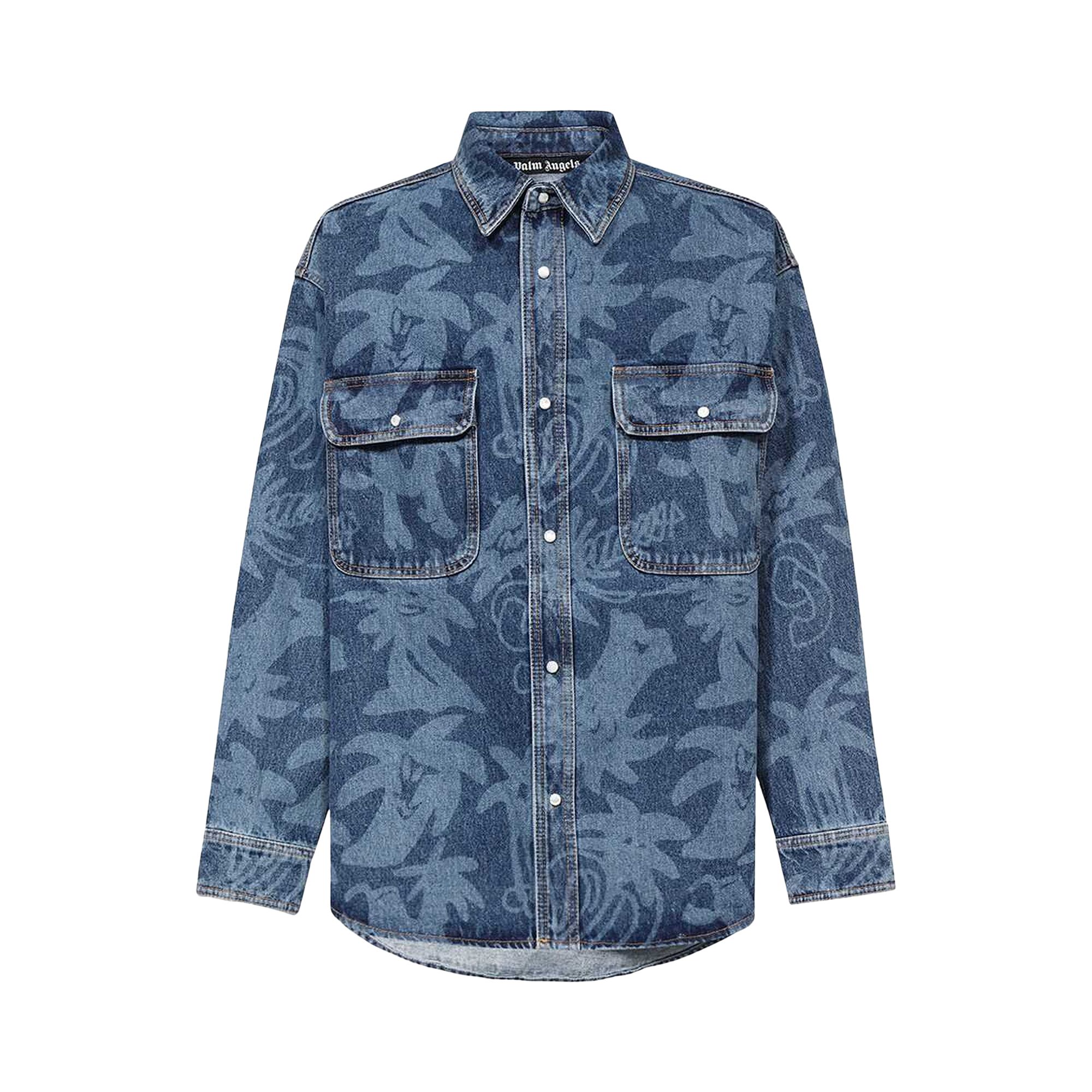Palm Angels Palmity Laser Print Denim Shirt 'Light Blue' | Men's Size M