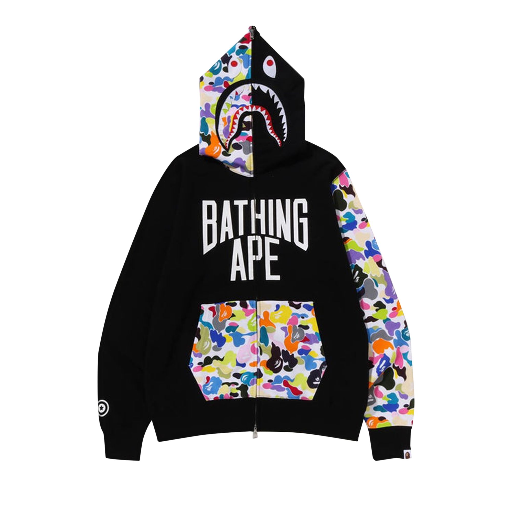 Pre-owned Bape Multi Camo Nyc Logo Shark Full Zip Hoodie 'black'