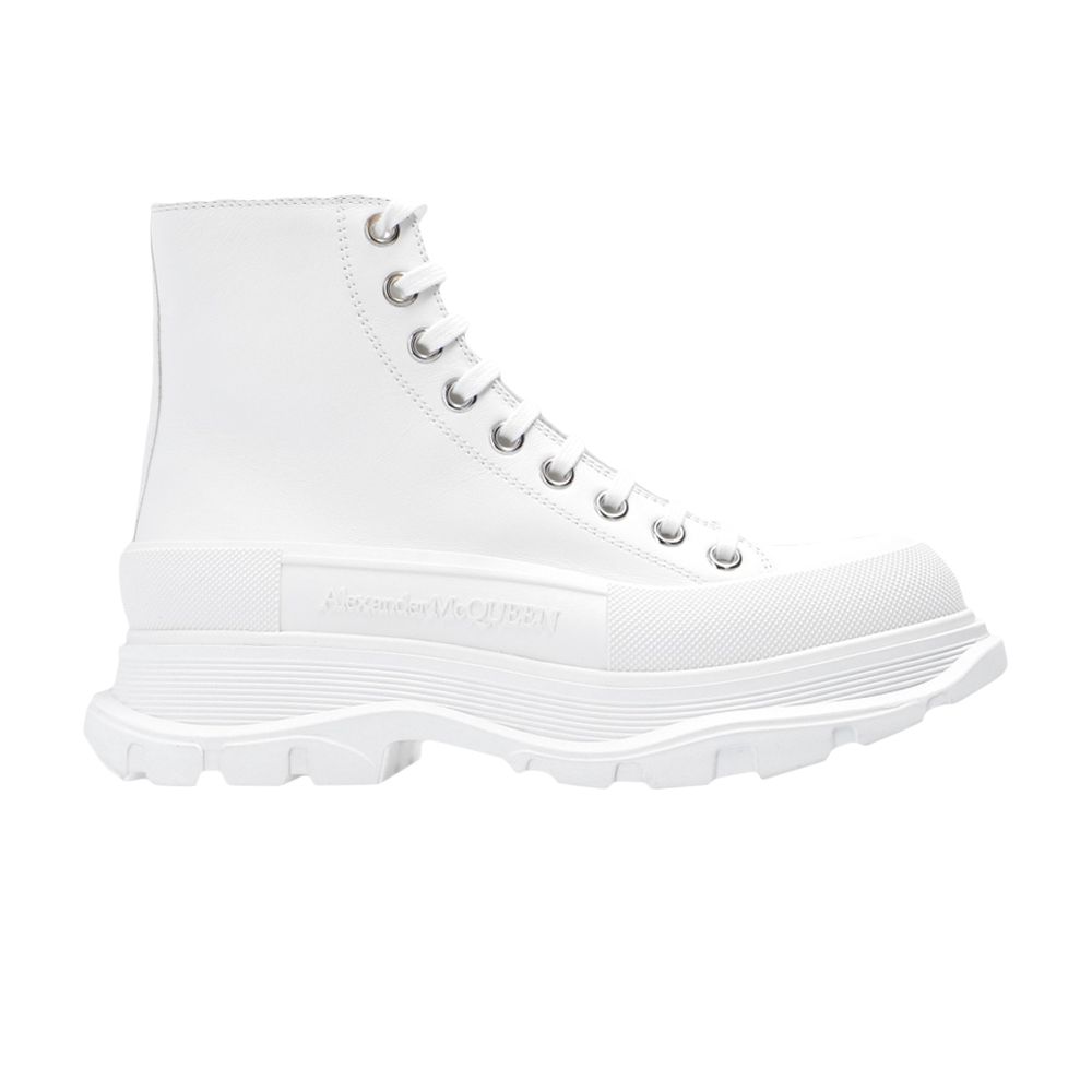 Pre-owned Alexander Mcqueen Wmns Tread Slick Boot 'white Silver' | Women's Size 38