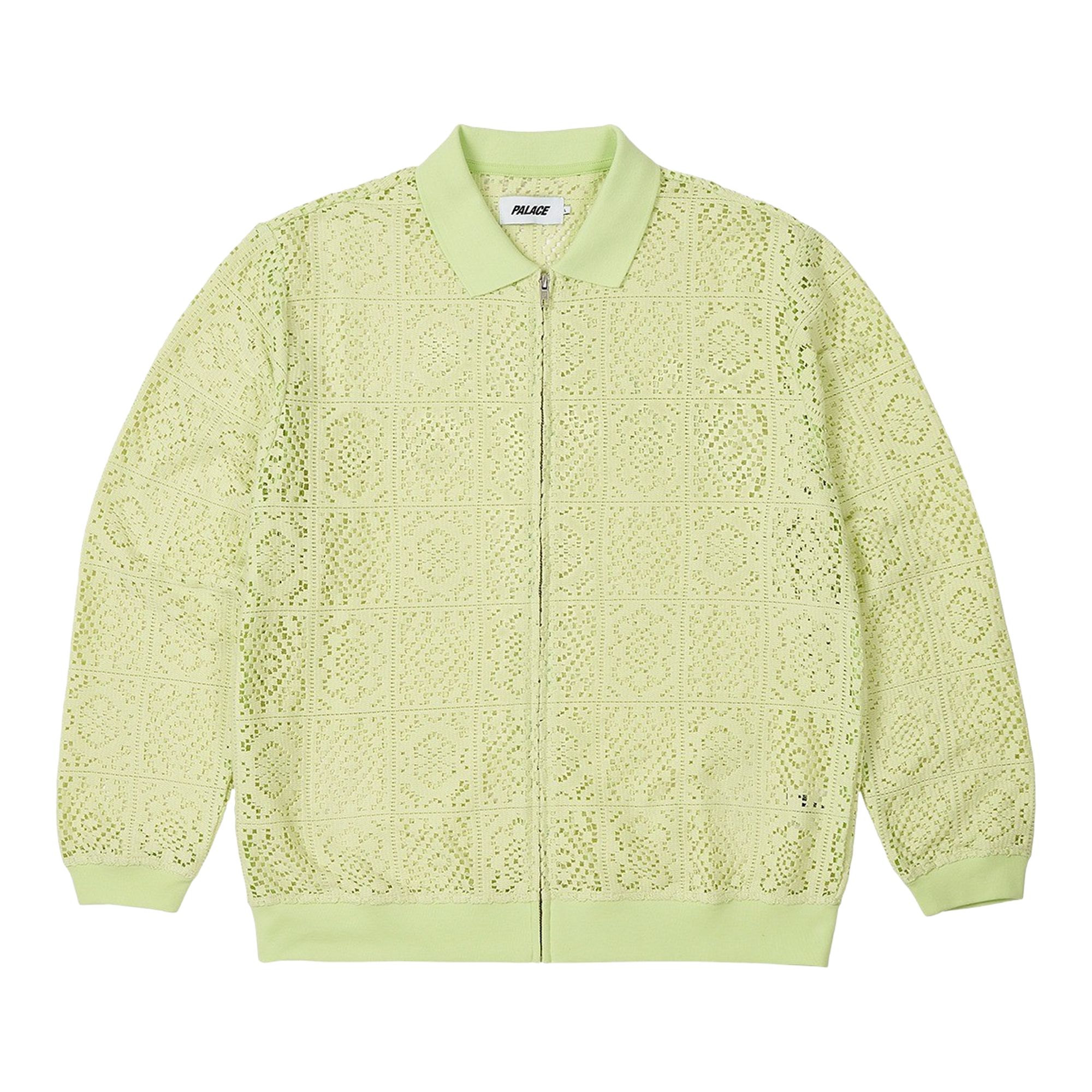 Pre-owned Palace Crochet Zip Long-sleeve Polo 'lime' | Green | Men's Size L