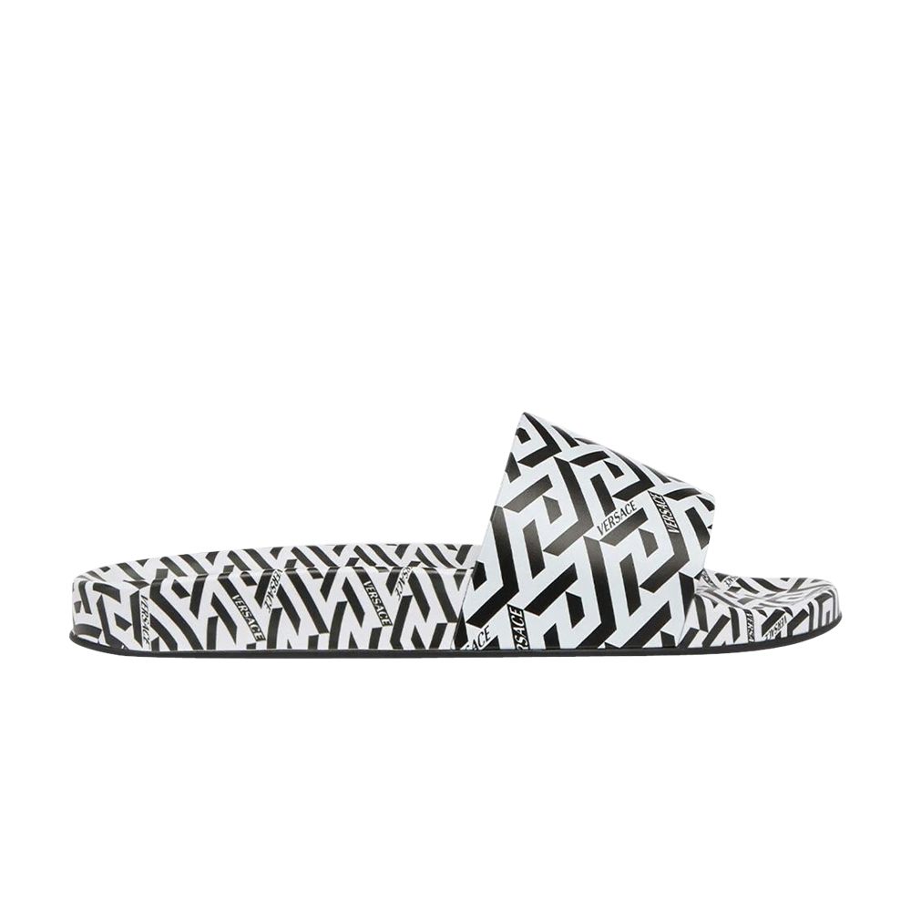 Pre-owned Versace Palazzo Pool Slide 'la Greca - White Black' | Men's Size 44