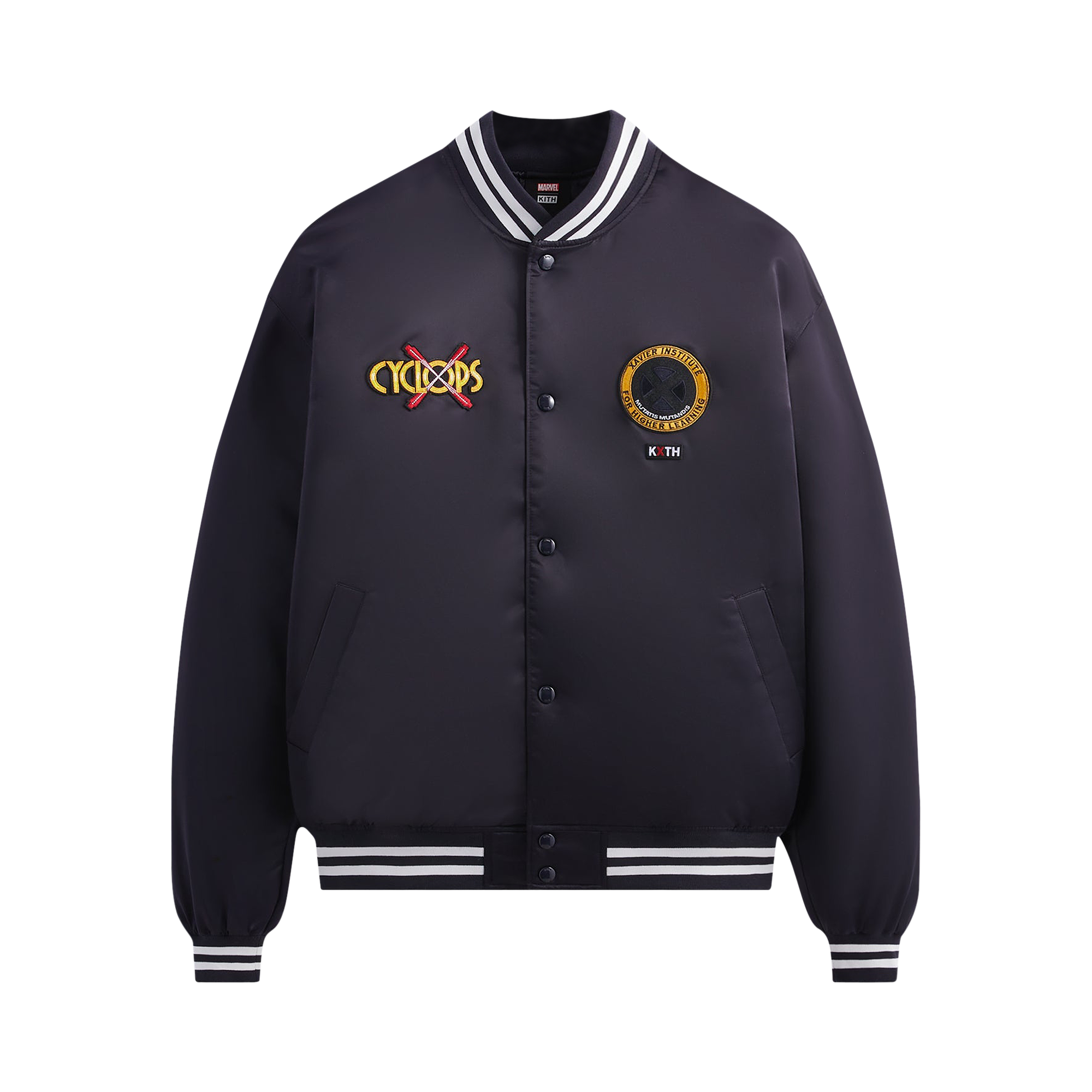 Pre-owned Kith For X-men Cyclops Satin Bomber Jacket 'ink' In Black