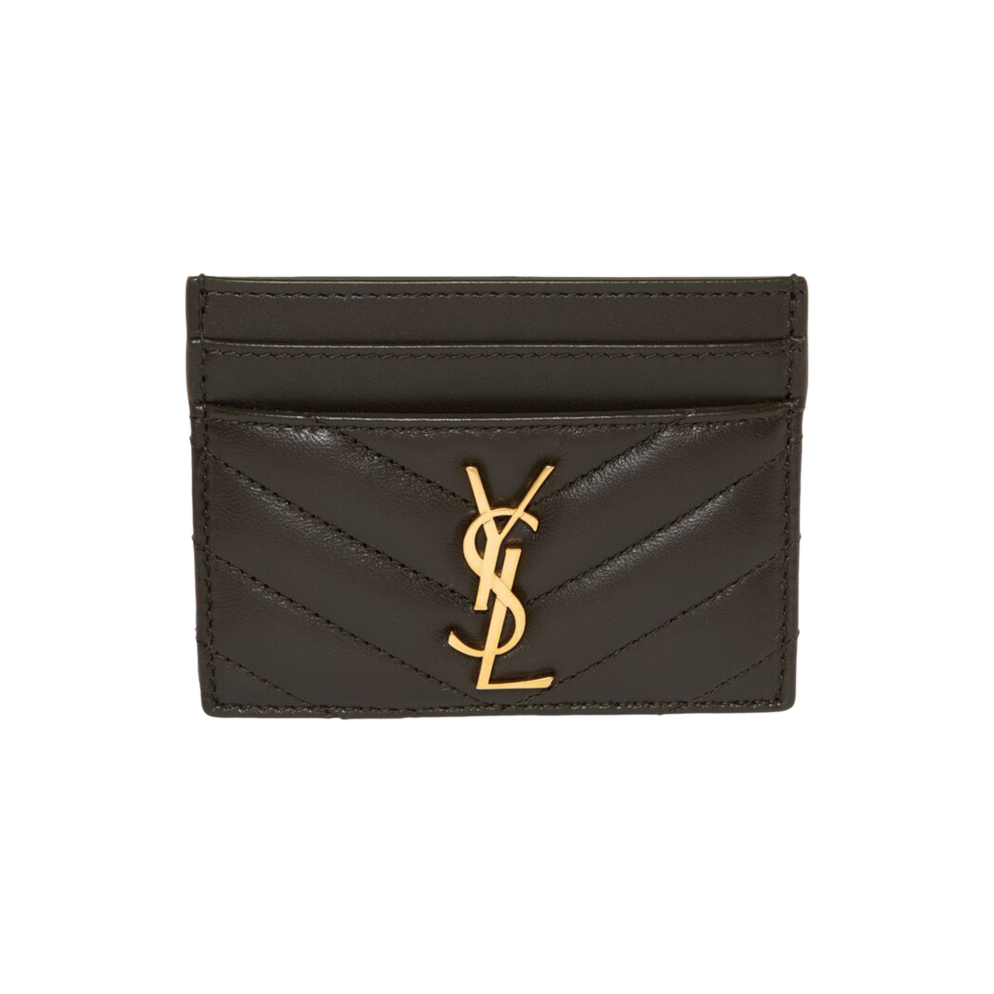 Pre-owned Saint Laurent Quilted Logo Plaque Cardholder 'light Musk' In Tan