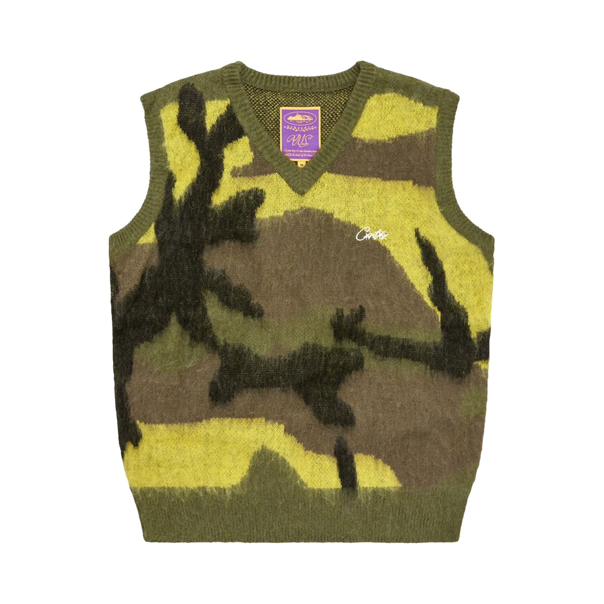 Pre-owned Corteiz Mohair Knit Vest 'gutta Camo' | Green | Men's Size L