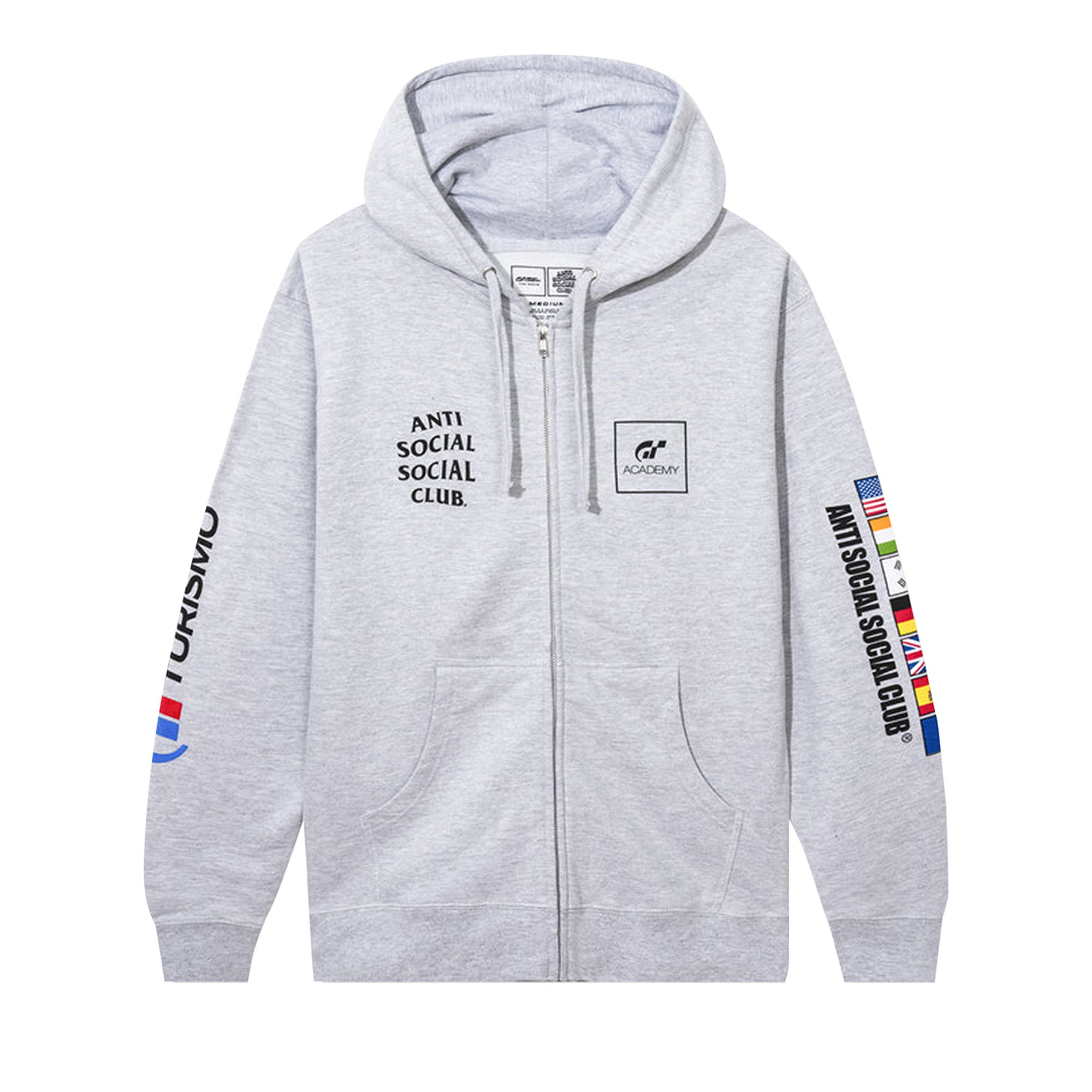 Pre-owned Anti Social Social Club X Gran Turismo Flag Zip Hoodie 'heather Grey' | Men's Size L In Gray