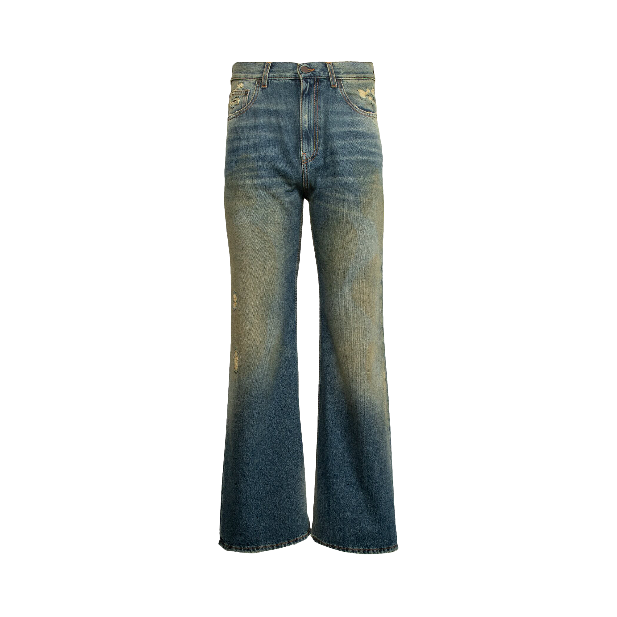 Pre-owned Palm Angels Ripped Straight Leg Jeans 'blue/brown'
