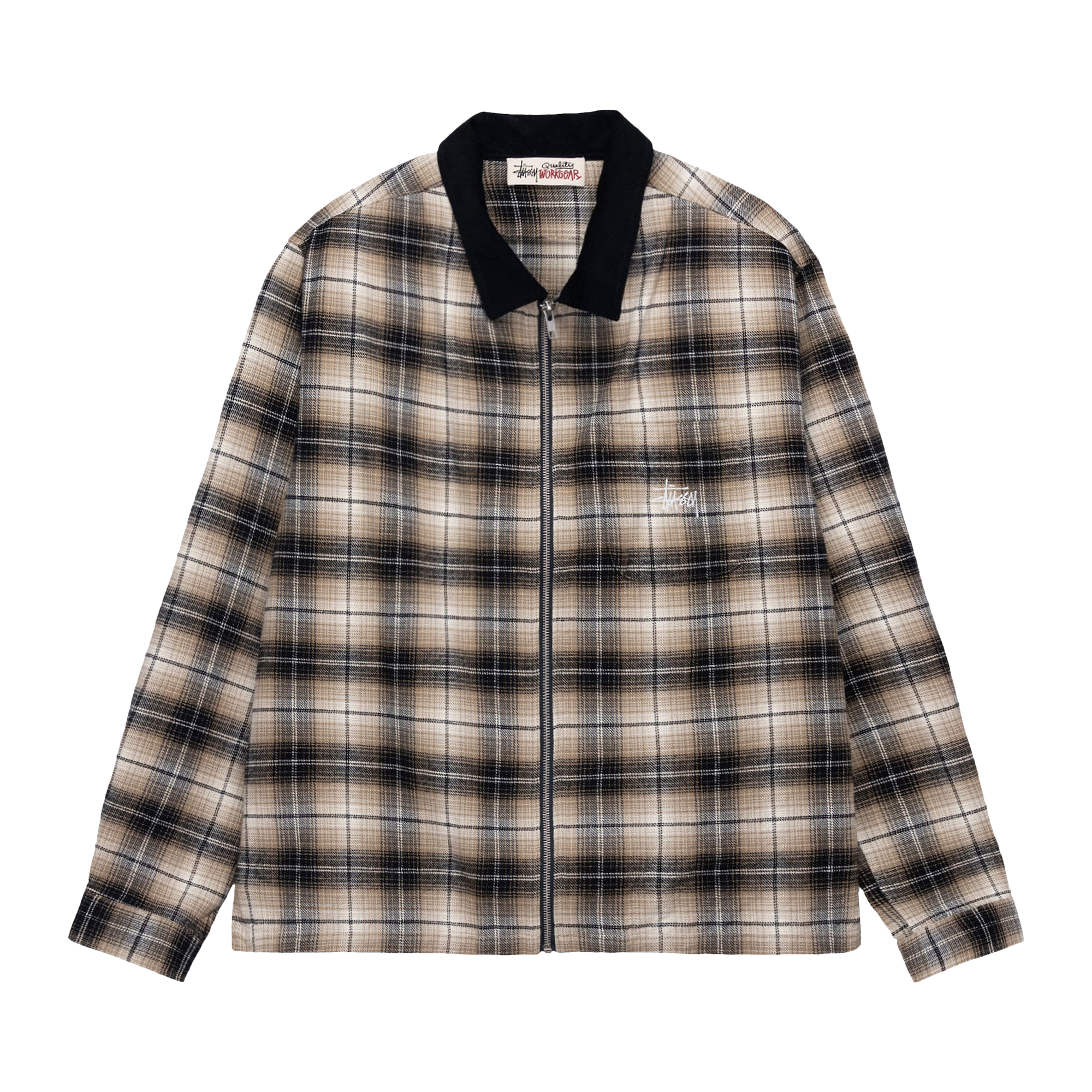 Pre-owned Stussy Frank Plaid Zip Shirt 'taupe' In Multi-color