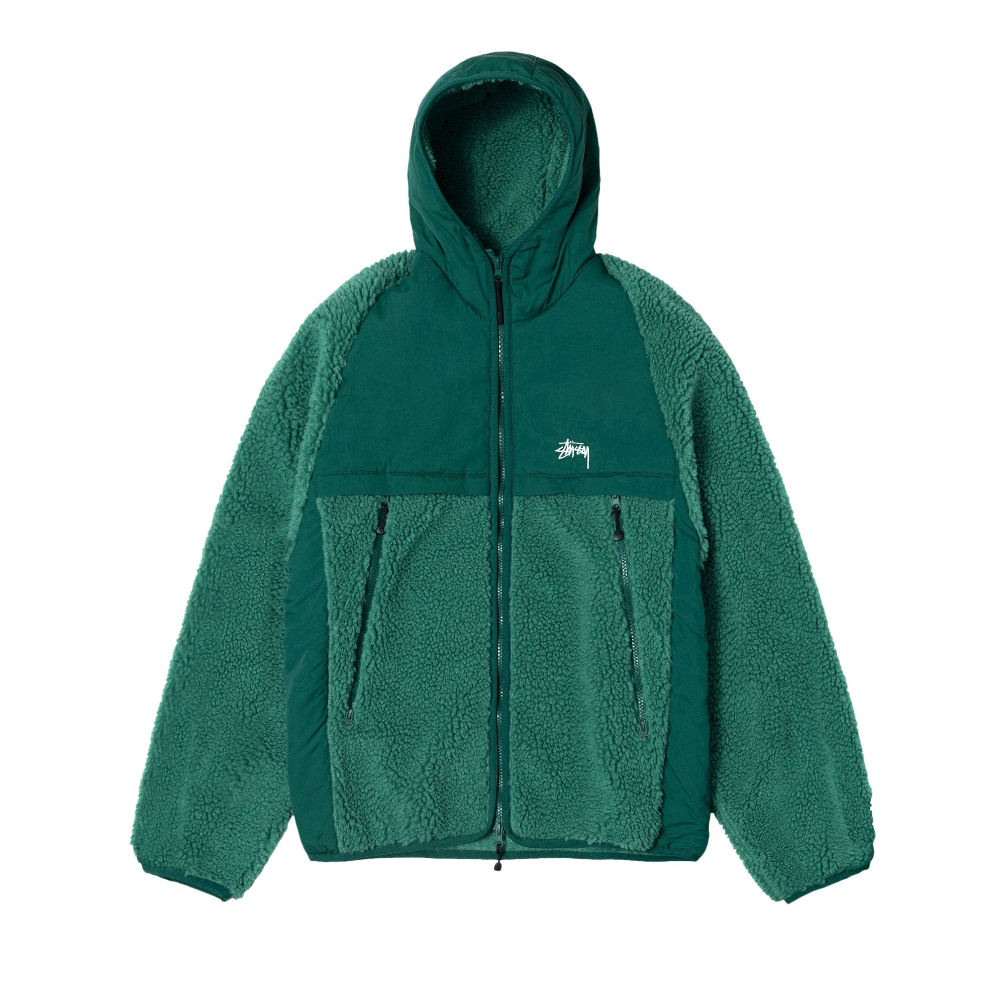 Pre-owned Stussy Sherpa Paneled Hooded Jacket 'teal' In Green