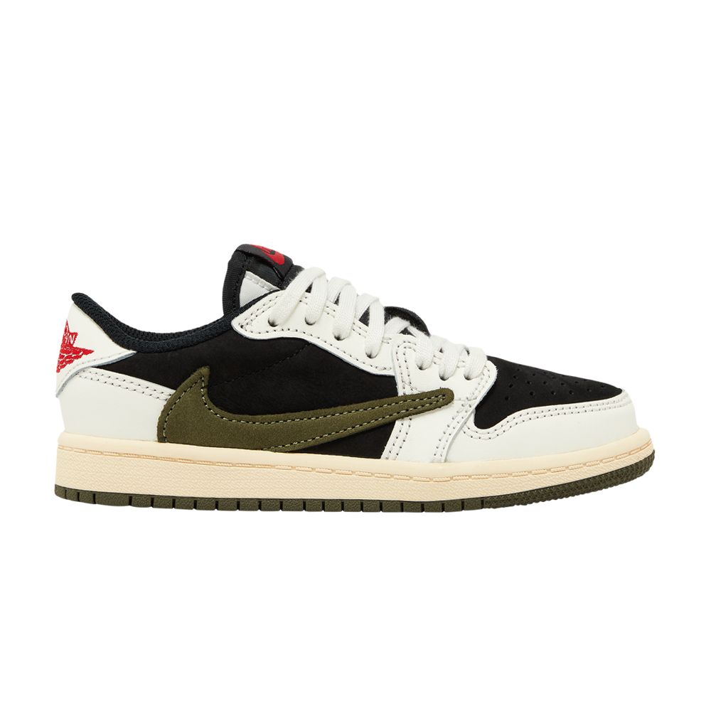 Pre-owned Air Jordan Travis Scott X 1 Retro Low Og Sp Ps 'olive' | White | Kid's Size 12