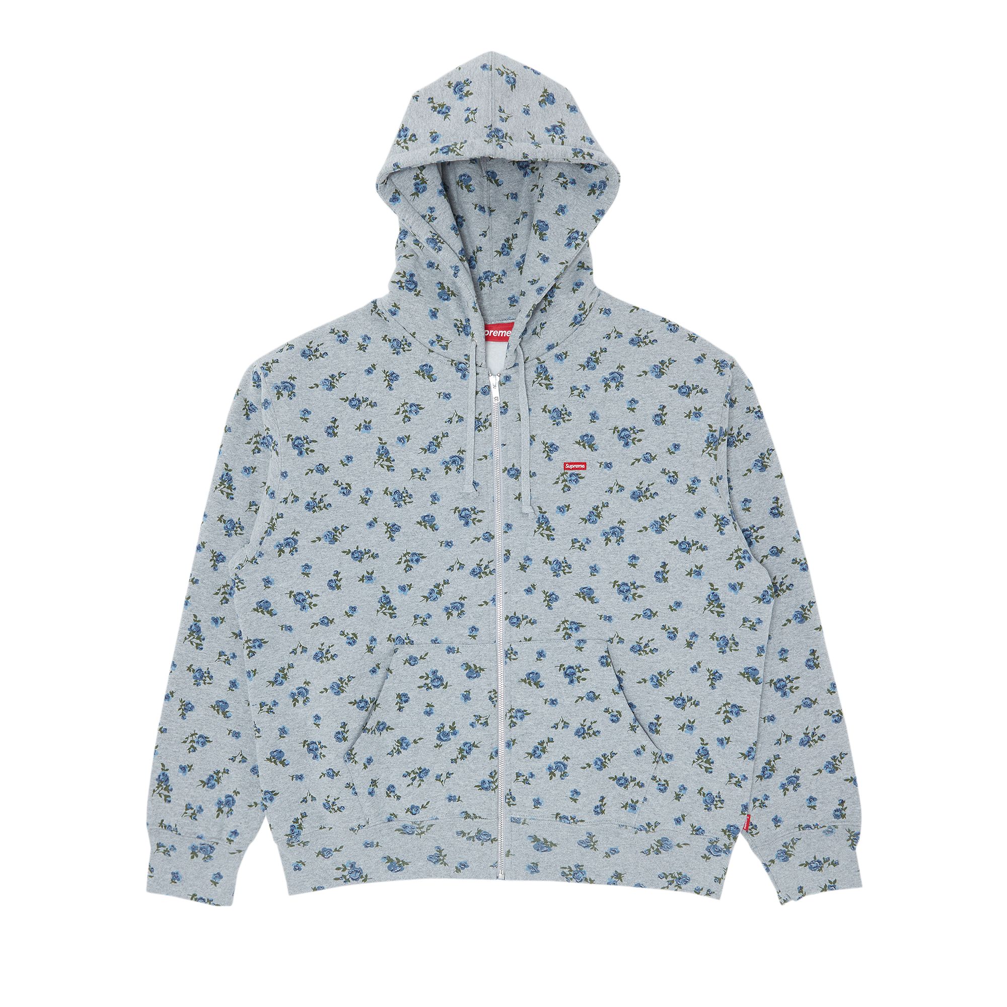 Pre-owned Supreme Small Box Zip Up Hooded Sweatshirt 'flowers' In Grey