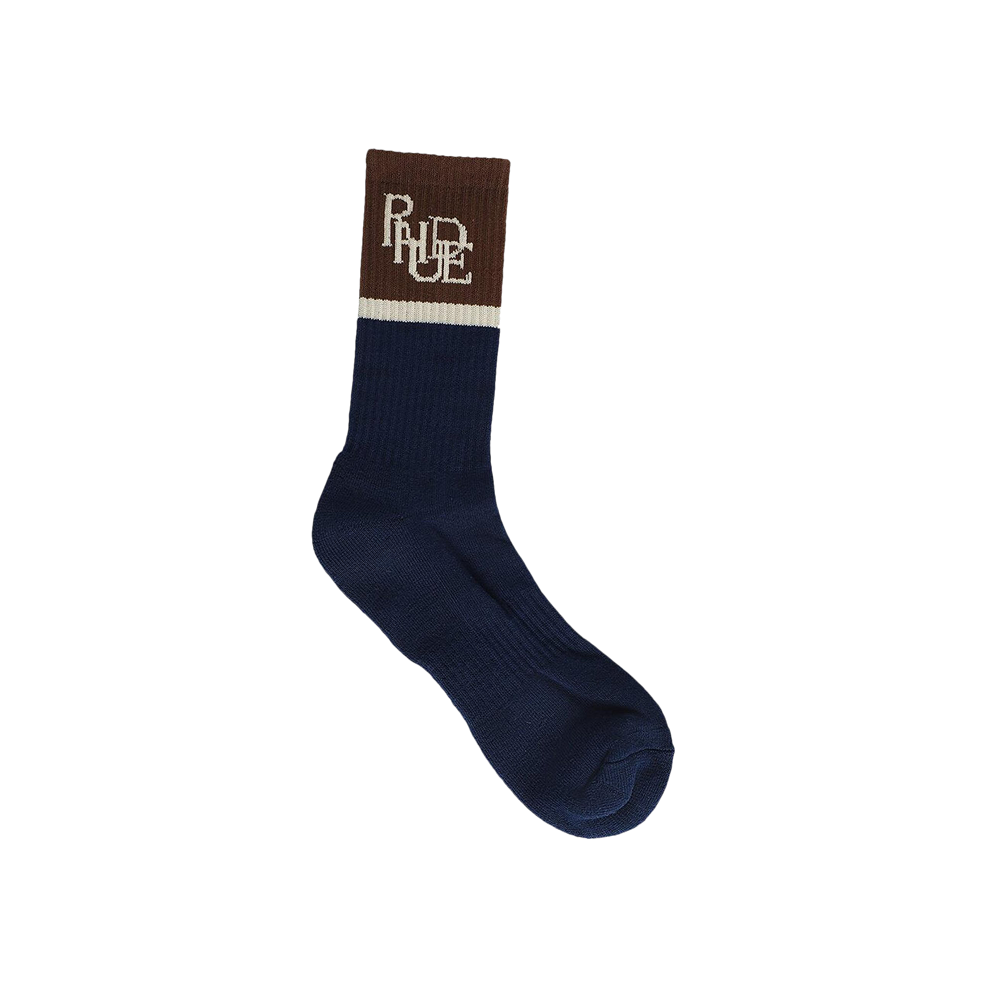Pre-owned Rhude Suiting Logo Sock 'navy/tan/brown' In Blue