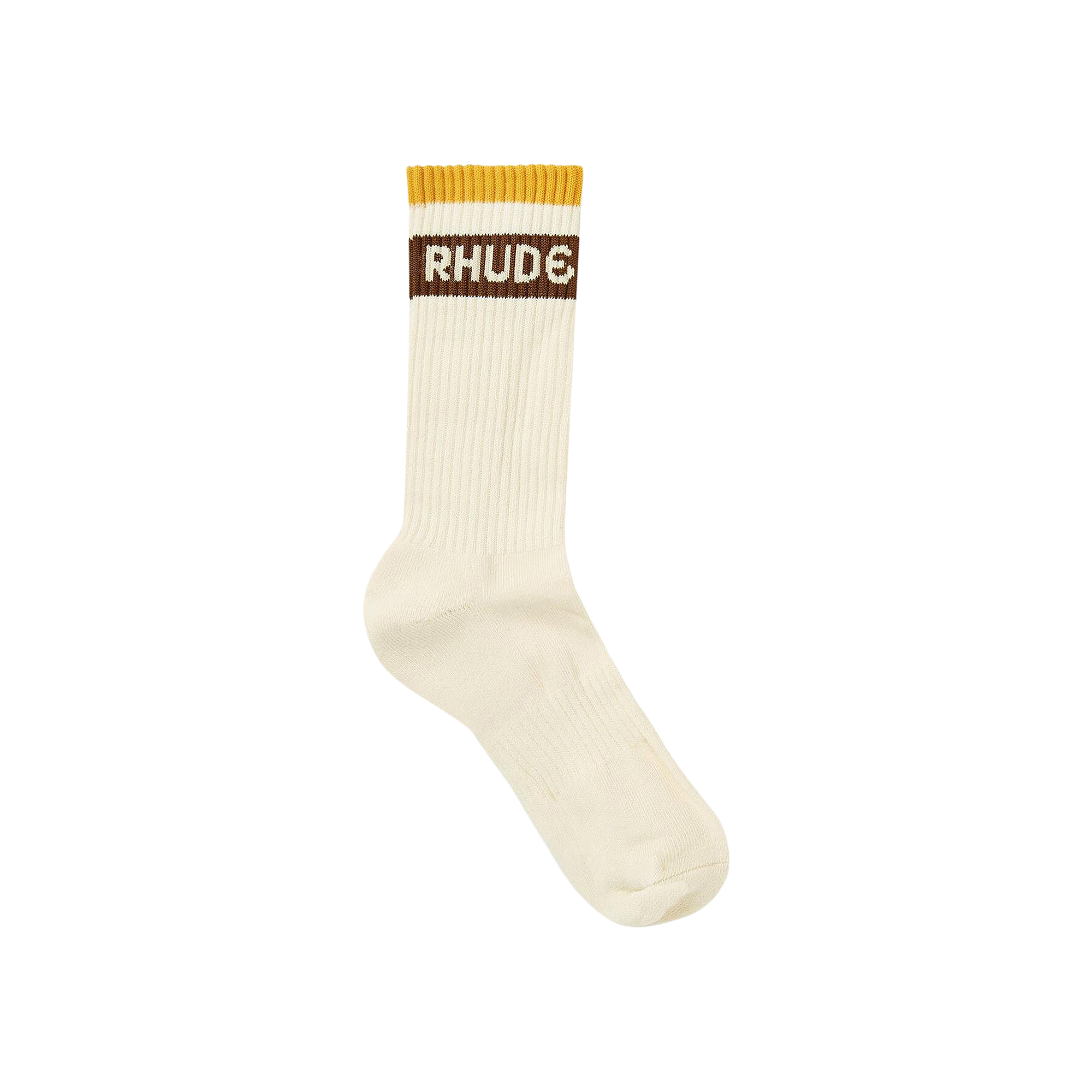 Pre-owned Rhude Stripe Logo Sock 'creme/mustard/brown' In Cream