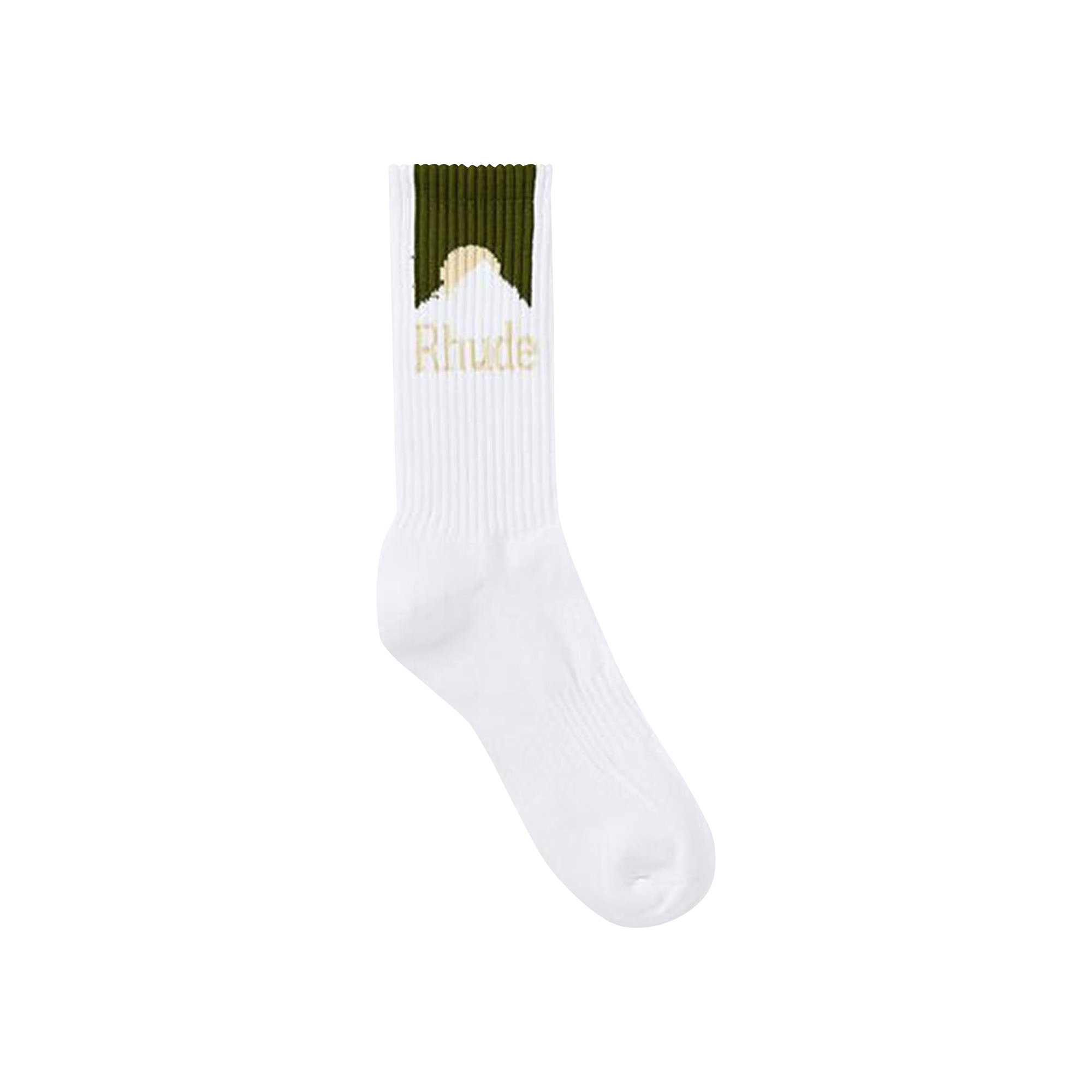Pre-owned Rhude Mountain Logo Sock 'white/olive/mustard'