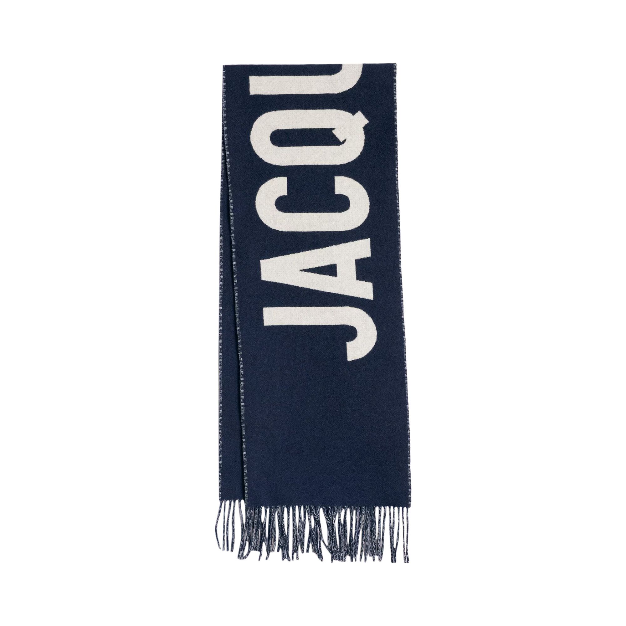 Pre-owned Jacquemus Fringe Logo Scarf 'navy' In Blue