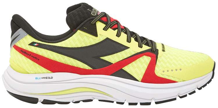 Diadora Mythos Blushield 8 Vortice Yellow Fluorescent Fiery Red