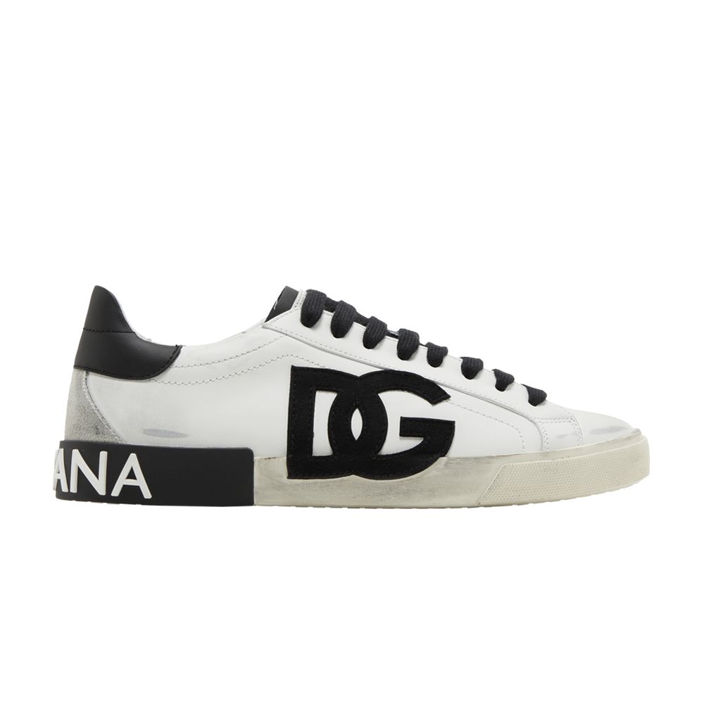 Pre-owned Dolce & Gabbana Portofino Vintage 'dg Logo Print - White Black' | Men's Size 41.5