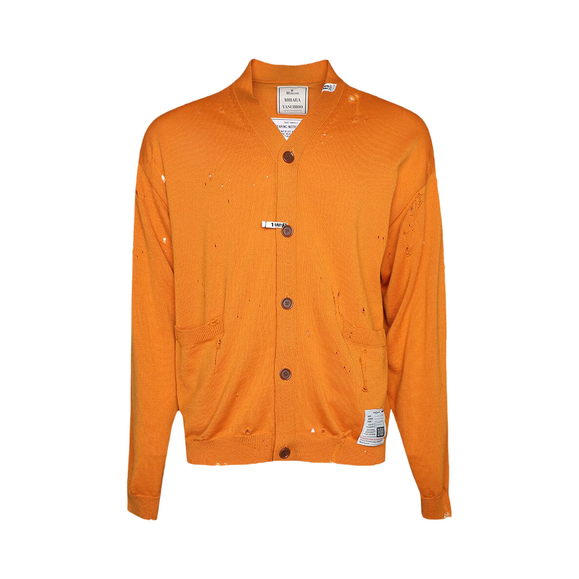 Pre-owned Miharayasuhiro Maison Mihara Yasuhiro Distressed Knit Cardigan 'orange' | Men's Size 46