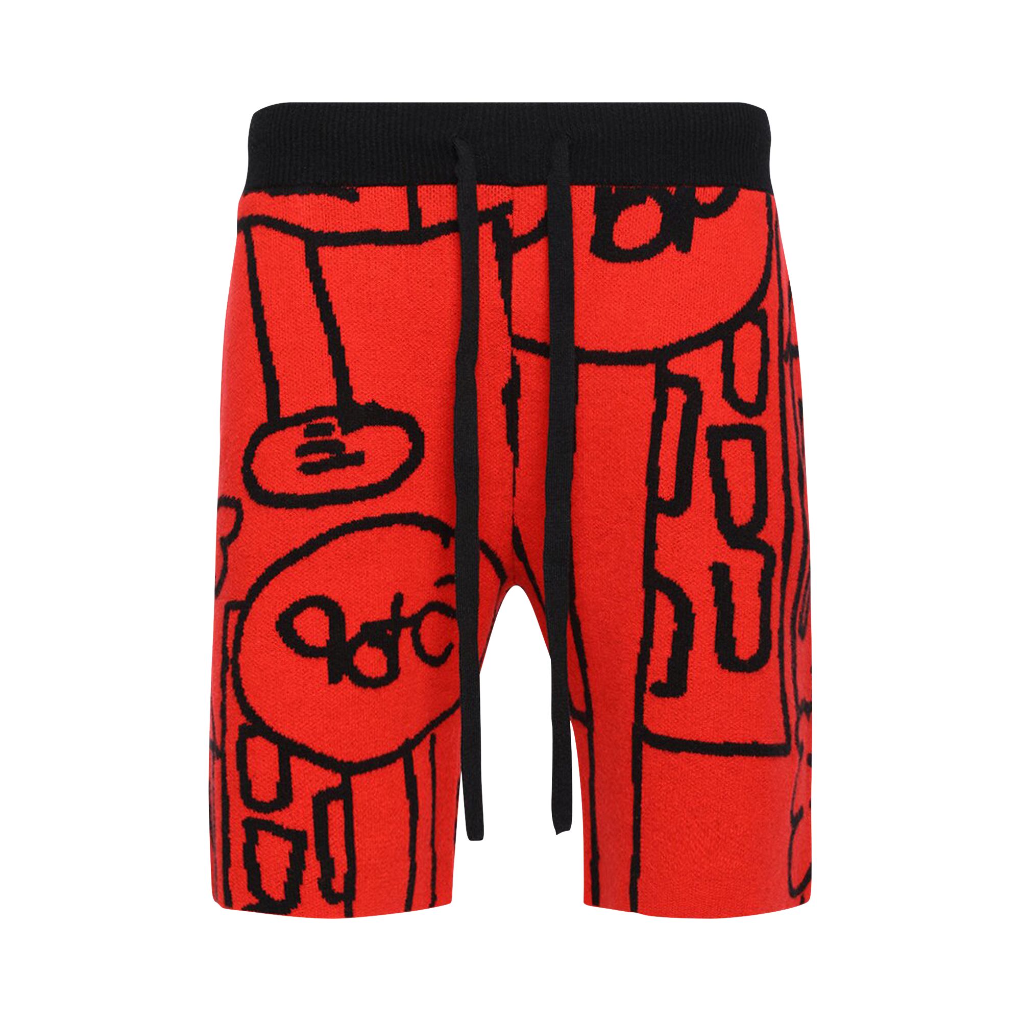 Pre-owned The Elder Statesman Newspaper Relaxed Short 'black/flame' | Men's Size L
