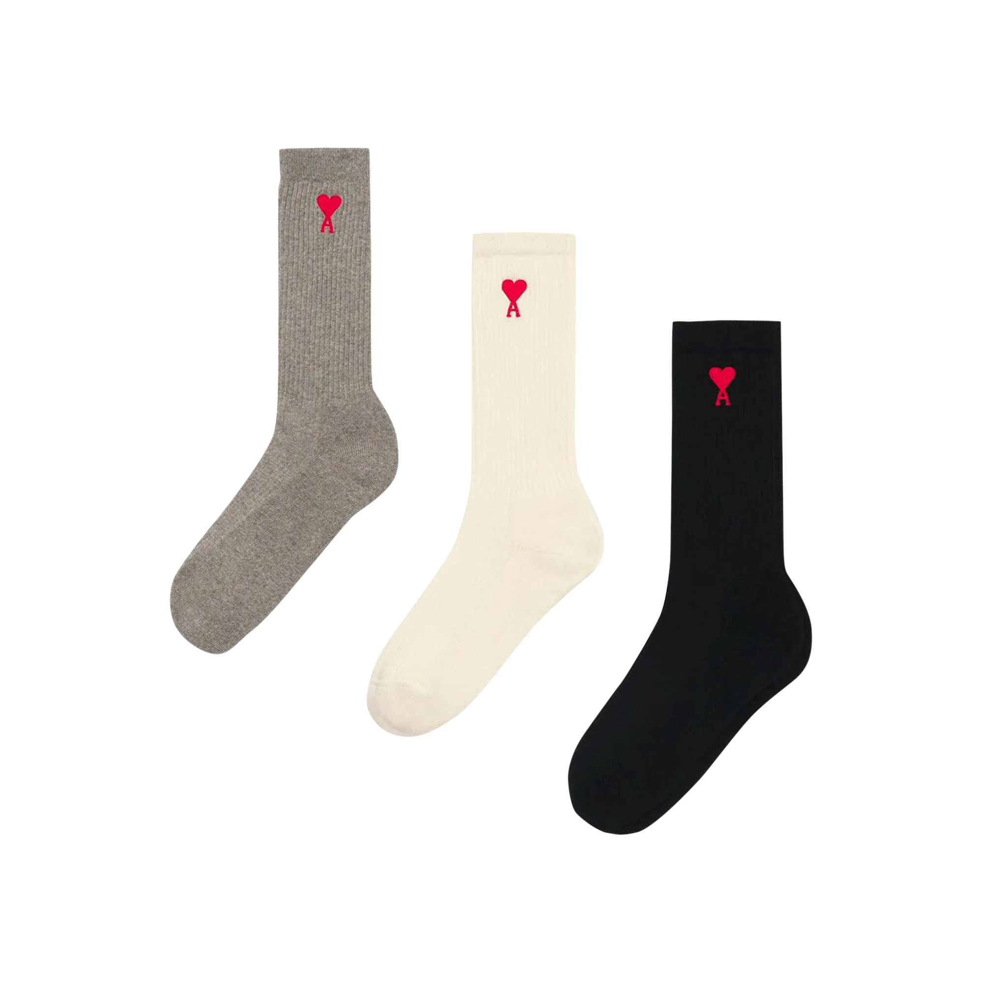 Pre-owned Ami Alexandre Mattiussi Ami Heart Socks (3 Pack) 'off White/grey/black'