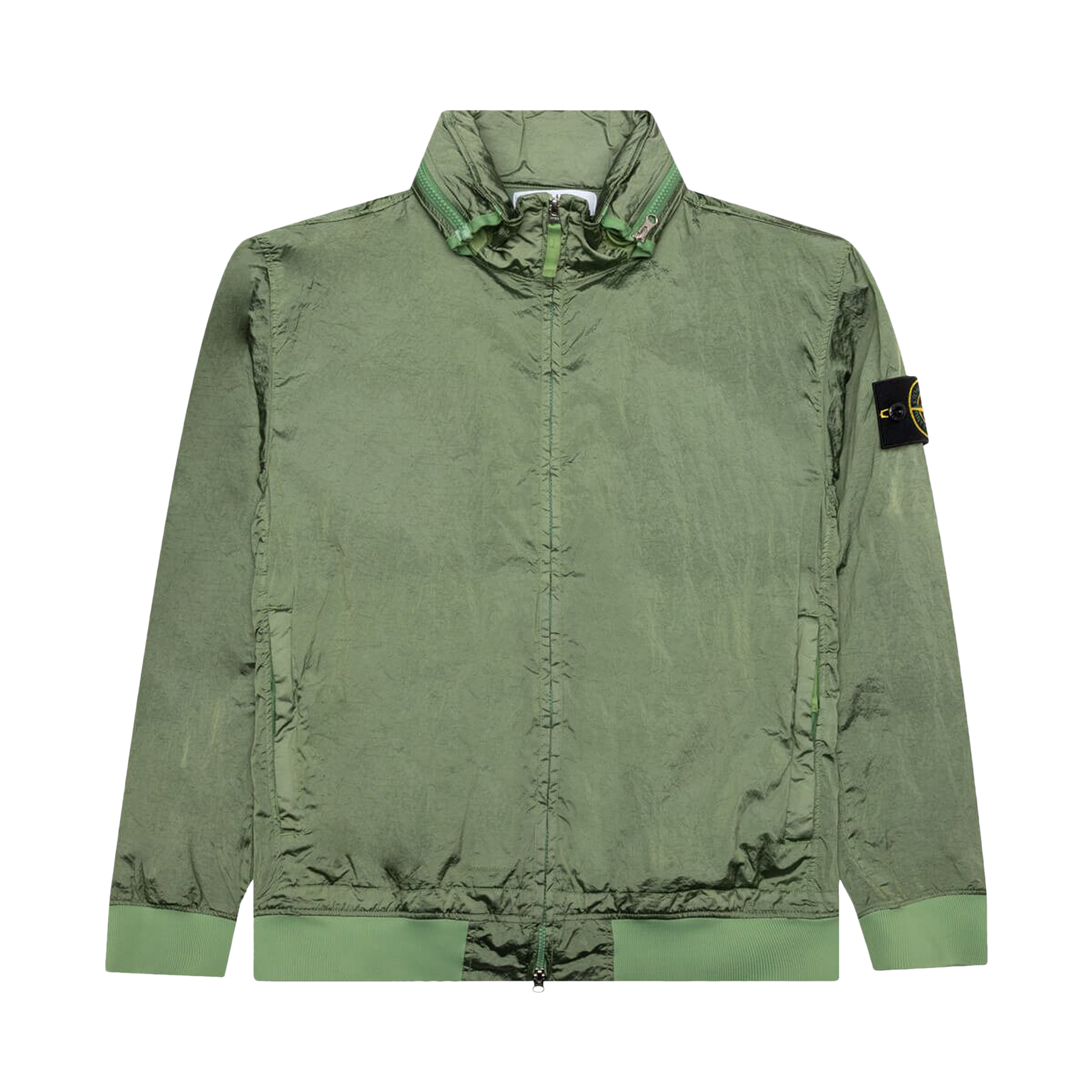 Pre-owned Stone Island Waffen Patch Foldable Hooded Zip Up Jacket 'sage' In Green
