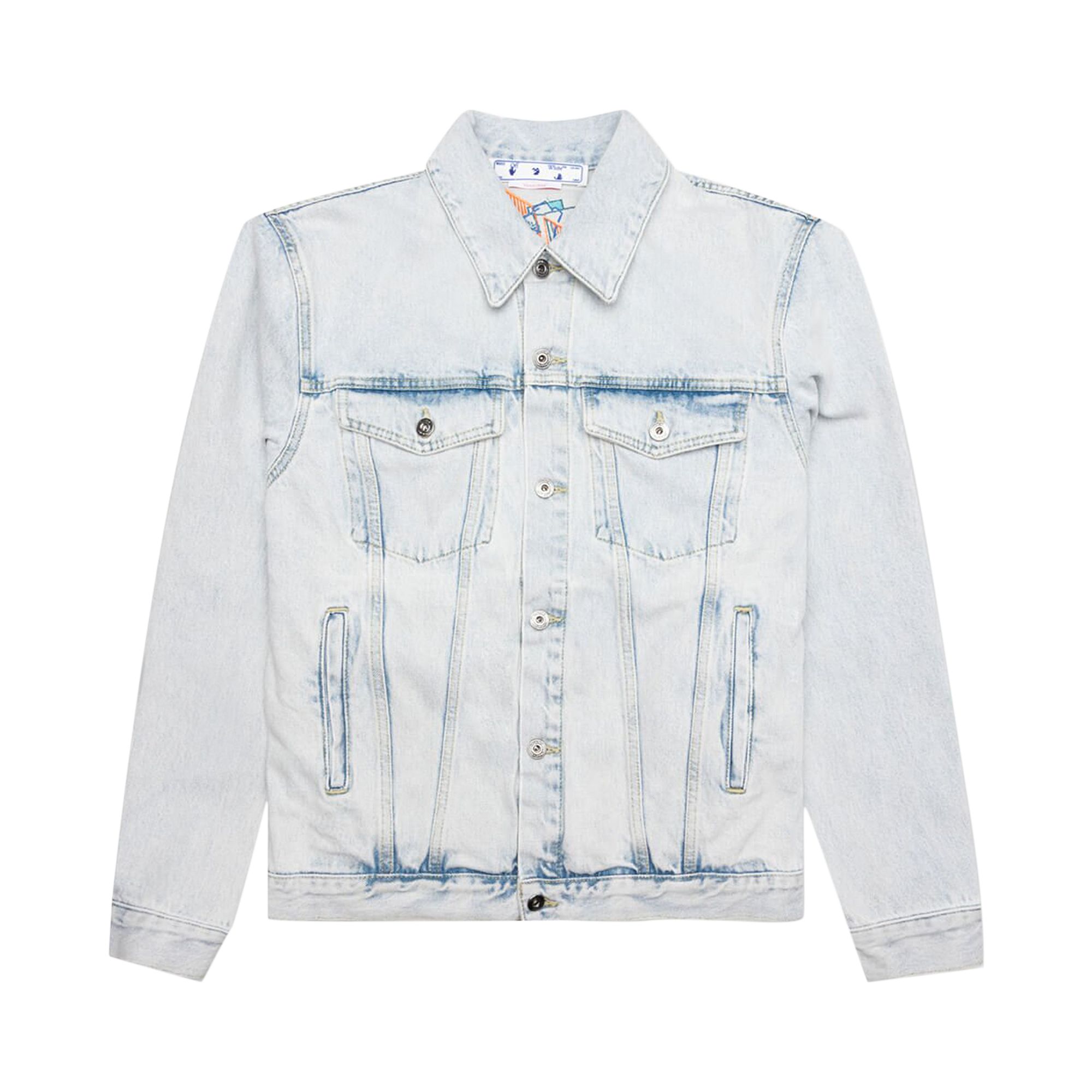 Pre-owned Off-white Graffiti Embroidered Denim Skate Jacket 'extreme Blue' | Men's Size M