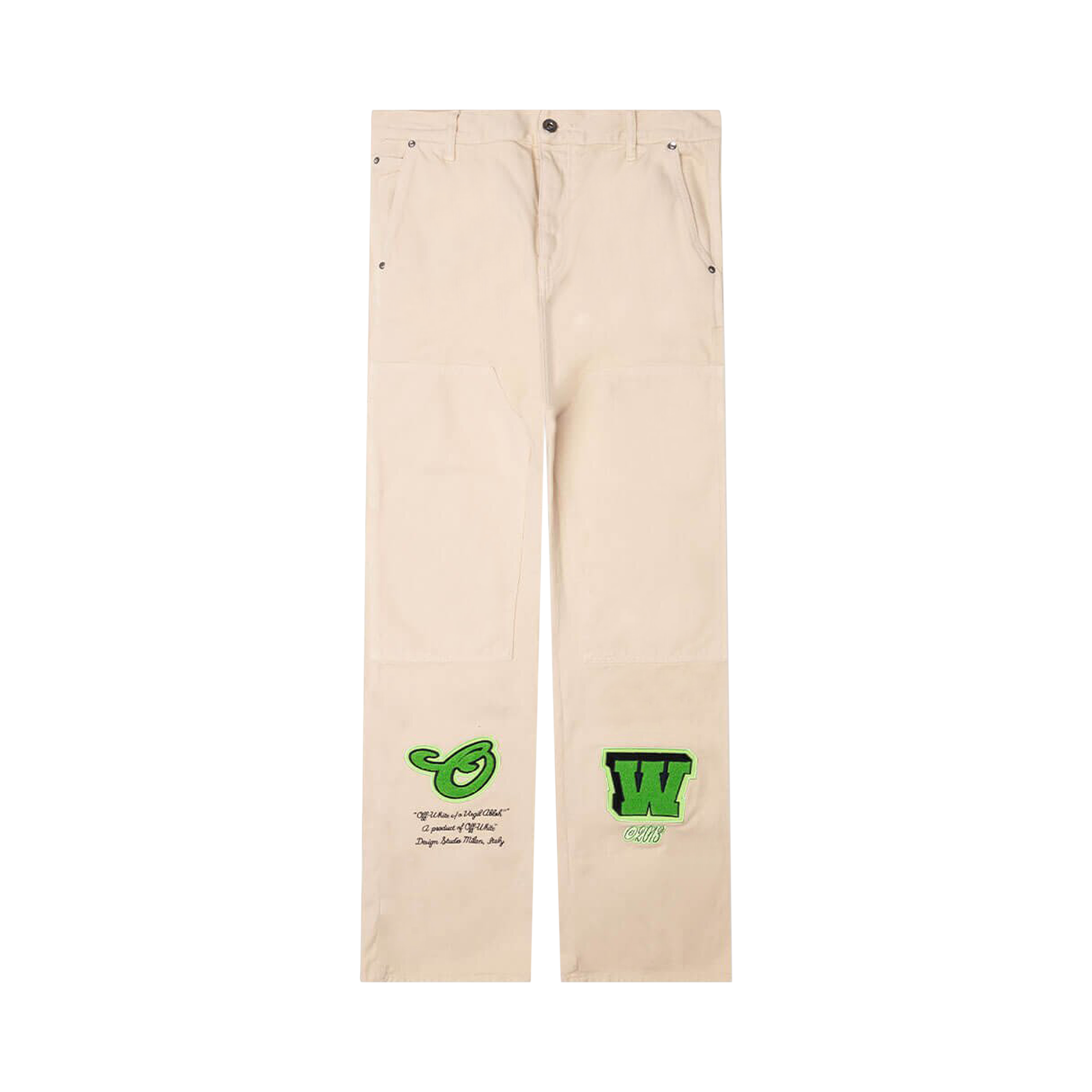 Pre-owned Off-white Straight Leg Varsity Hammer Flare Denim Jeans 'white/green'
