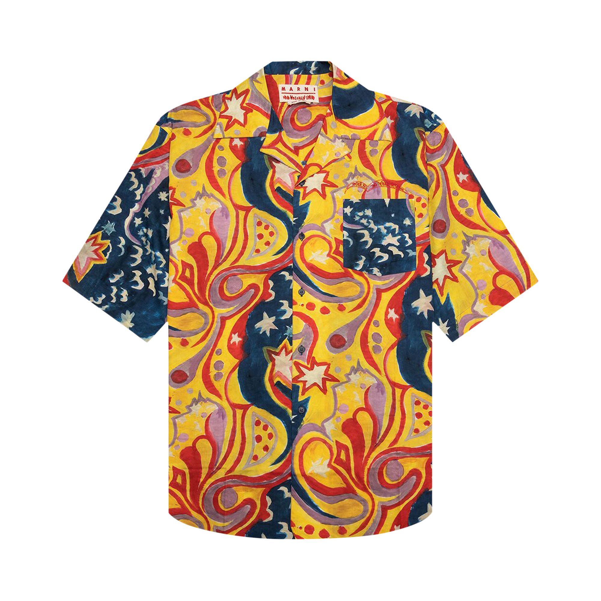 Pre-owned Marni X No Vacancy Inn Poplin Bowling Shirt 'royal' | Multi-color | Men's Size 54